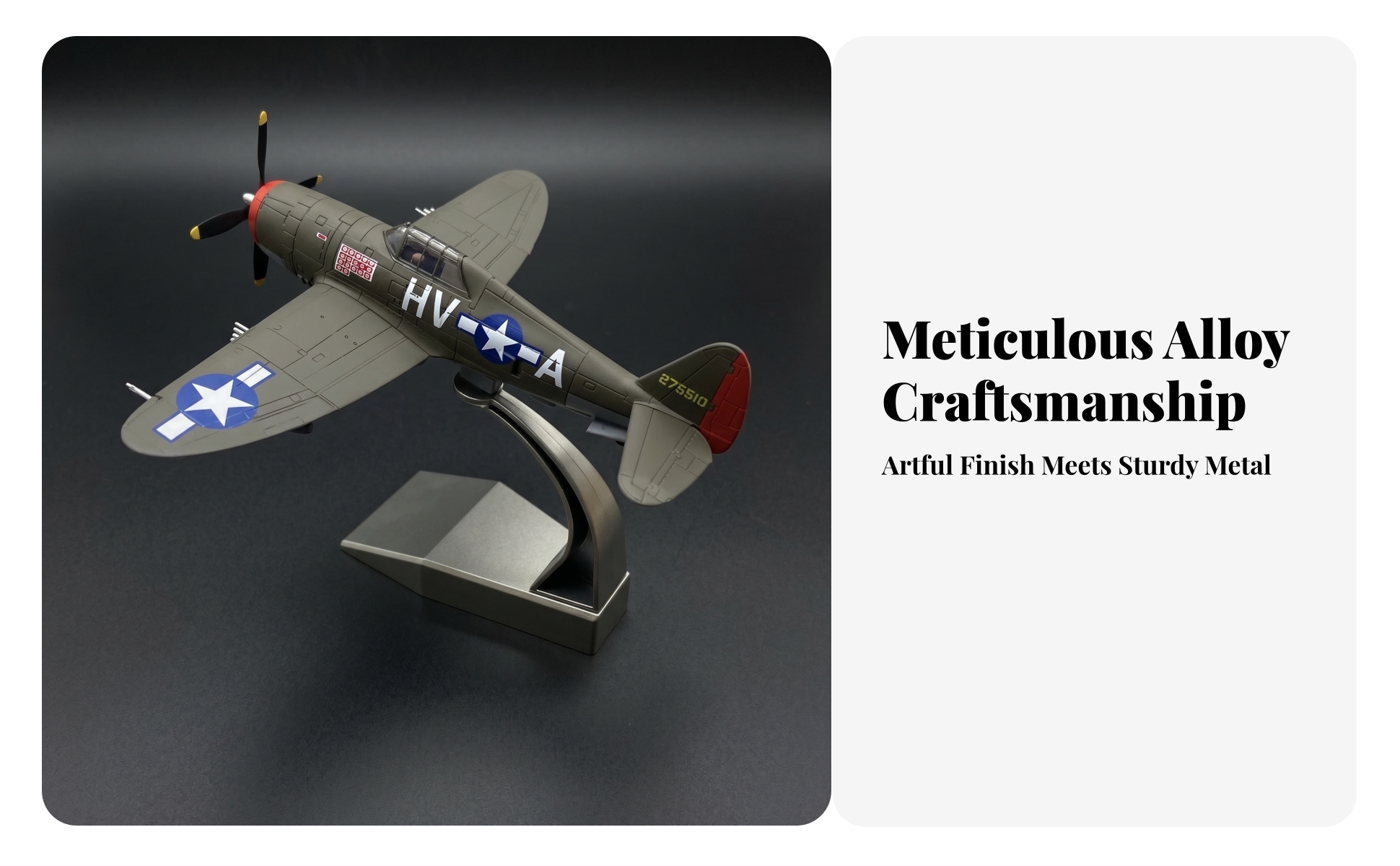 USAAF P-47 Diecast Model Alloy and Plastic P-47 Thunderbolt Model Display Stand