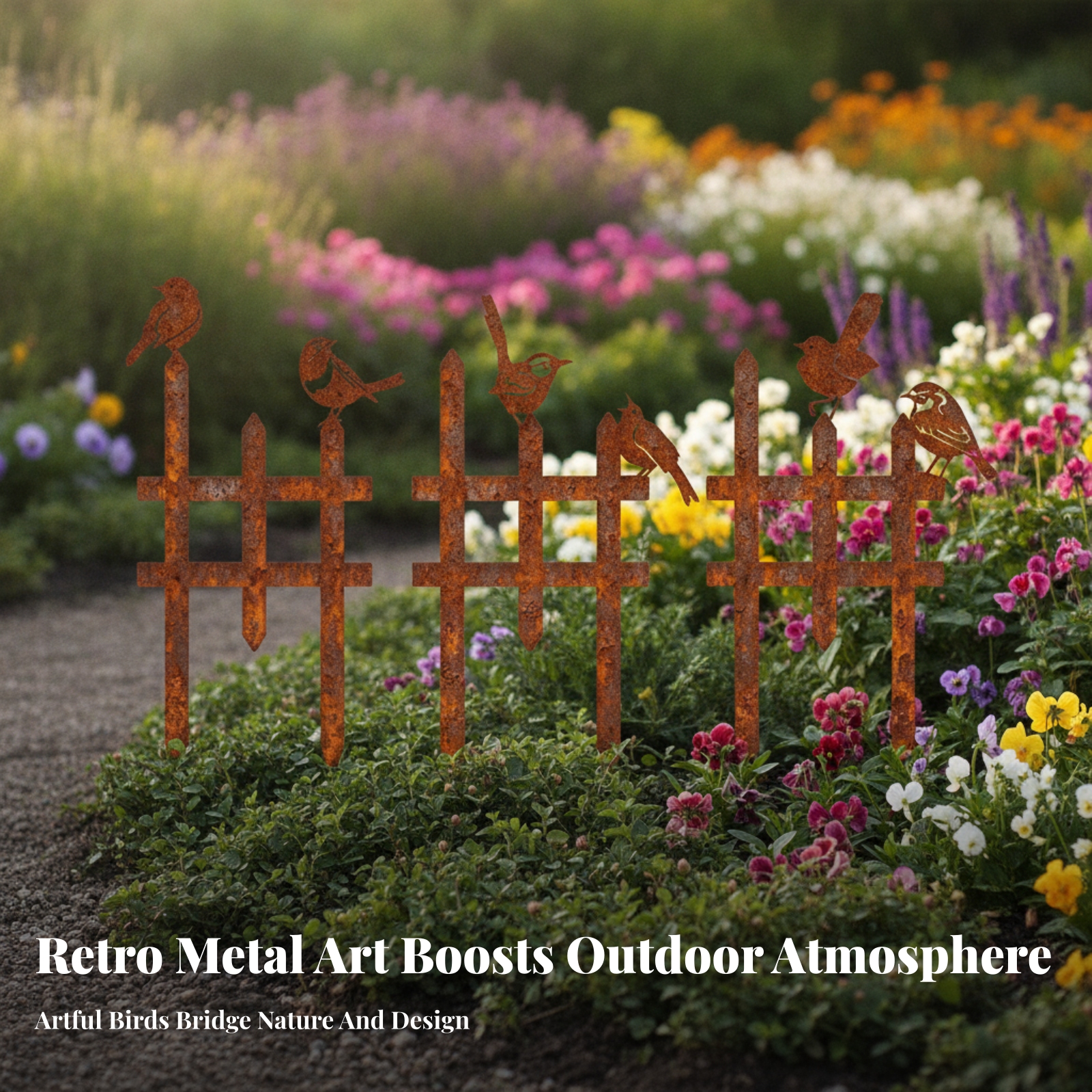 3 Pieces Garden Border Stake Three-Piece Metal Bird Decoration Ground Stakes - Produktbild 4