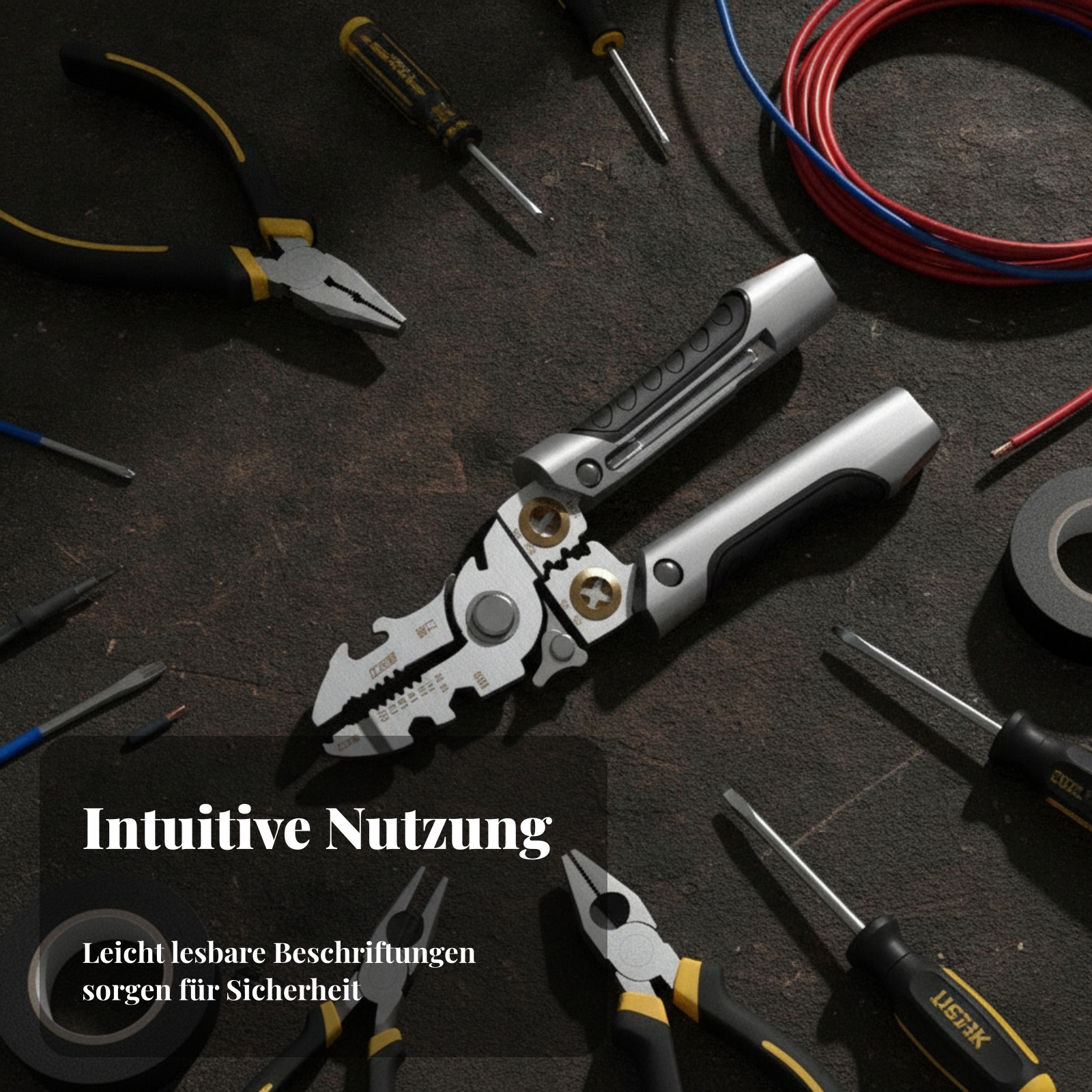 Multifunktionale Abisolierzange Größenmarkierungen Zange mit Prüfstift - Produktbild 7