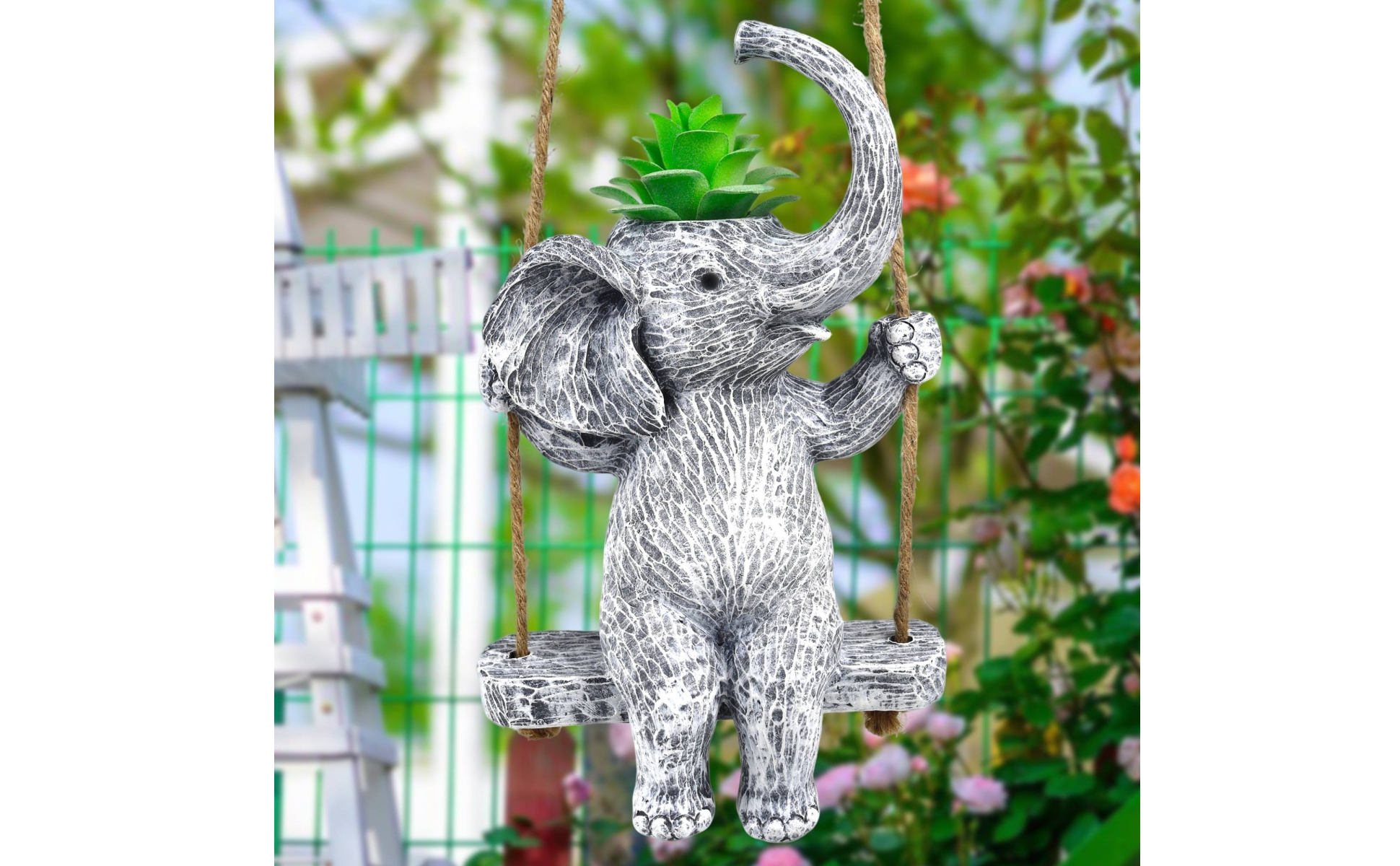 Cache-Pot Éléphant Suspendu Effet Pierre Planteur Éléphant Trou de Drainage