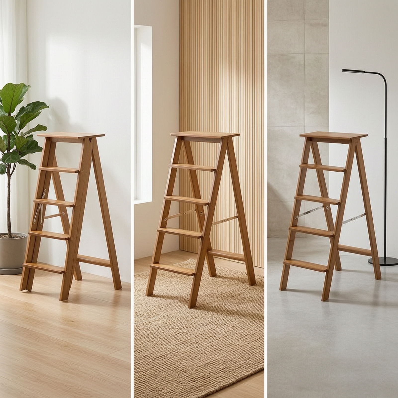 5 Step Ladder Space-Saving Folding Step Stool Sturdy for Library ...