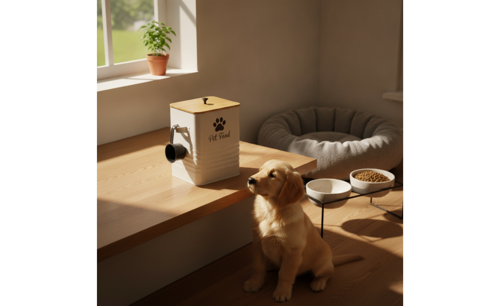 Quadratische Futterbox mit Löffel Staubdicht Futterdose mit Bambusdeckel