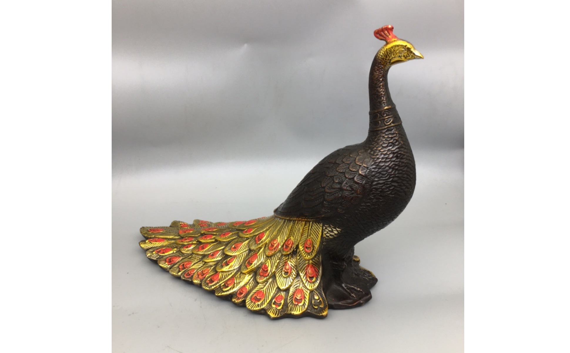 Peacock Figurine Bronze Peacock Statue Gold for Mantel, Entryway, Art Collectors
