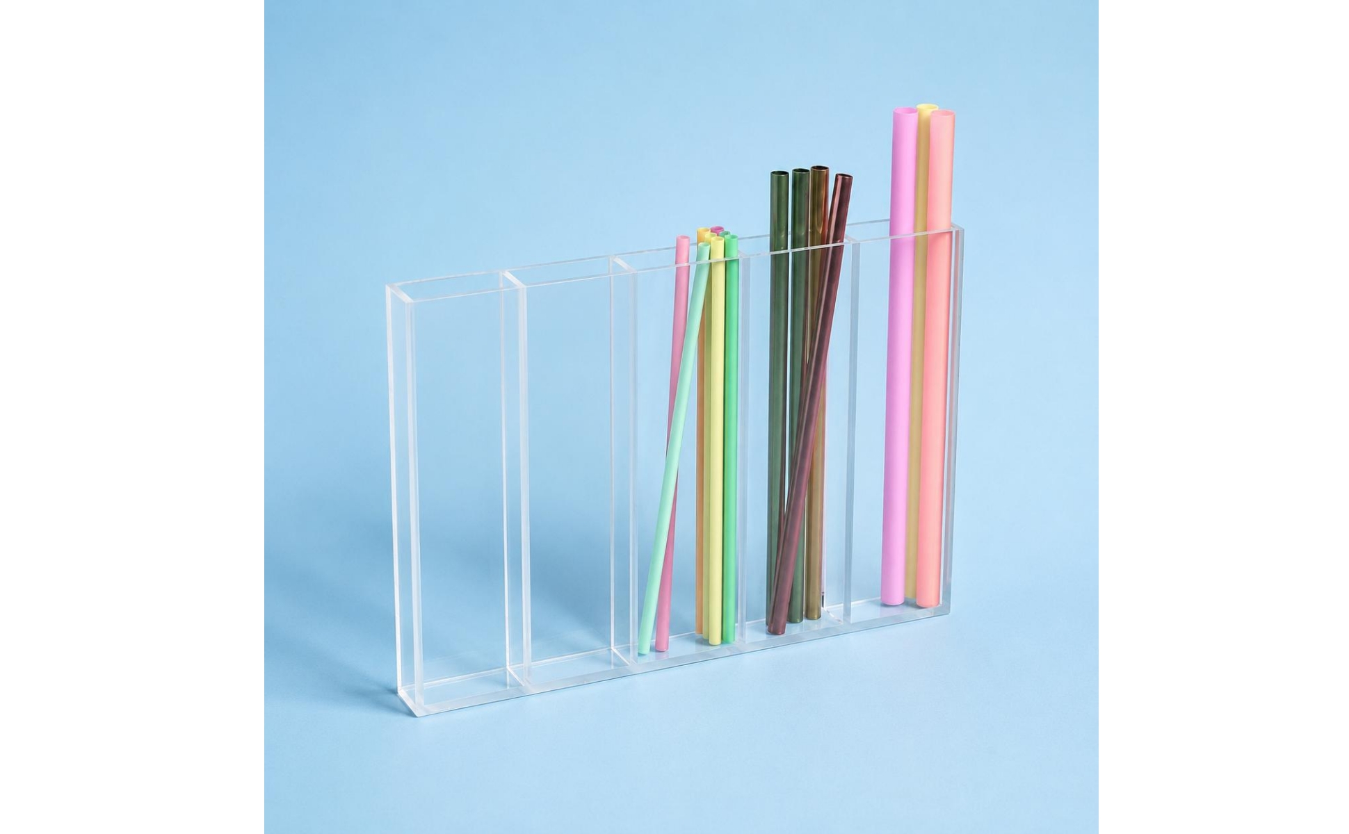 Acrylic Straw Storage Rack No Installation Multi-Compartment Straw Rack