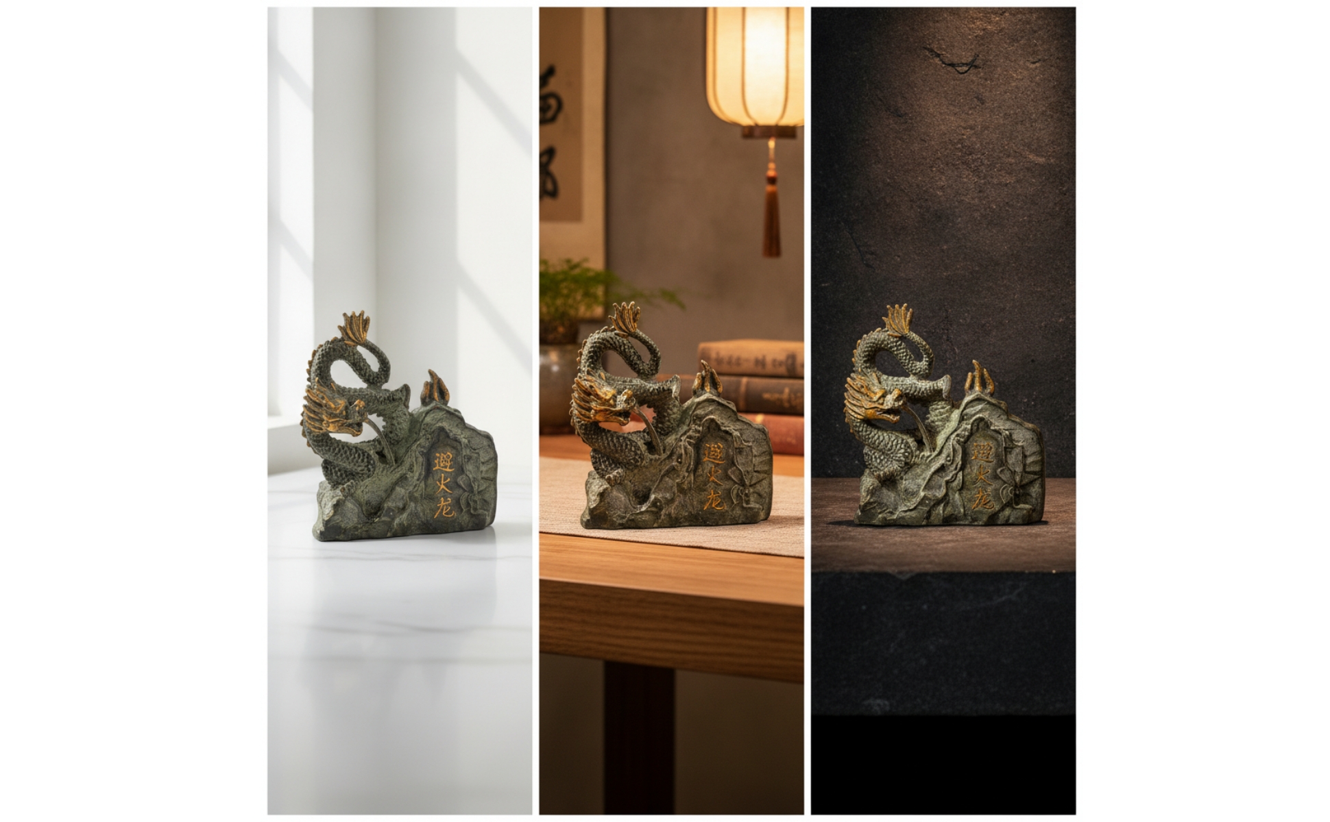 Chinese Dragon Statue Sculpted Dragon Statue with Rock Base Desktop for Office