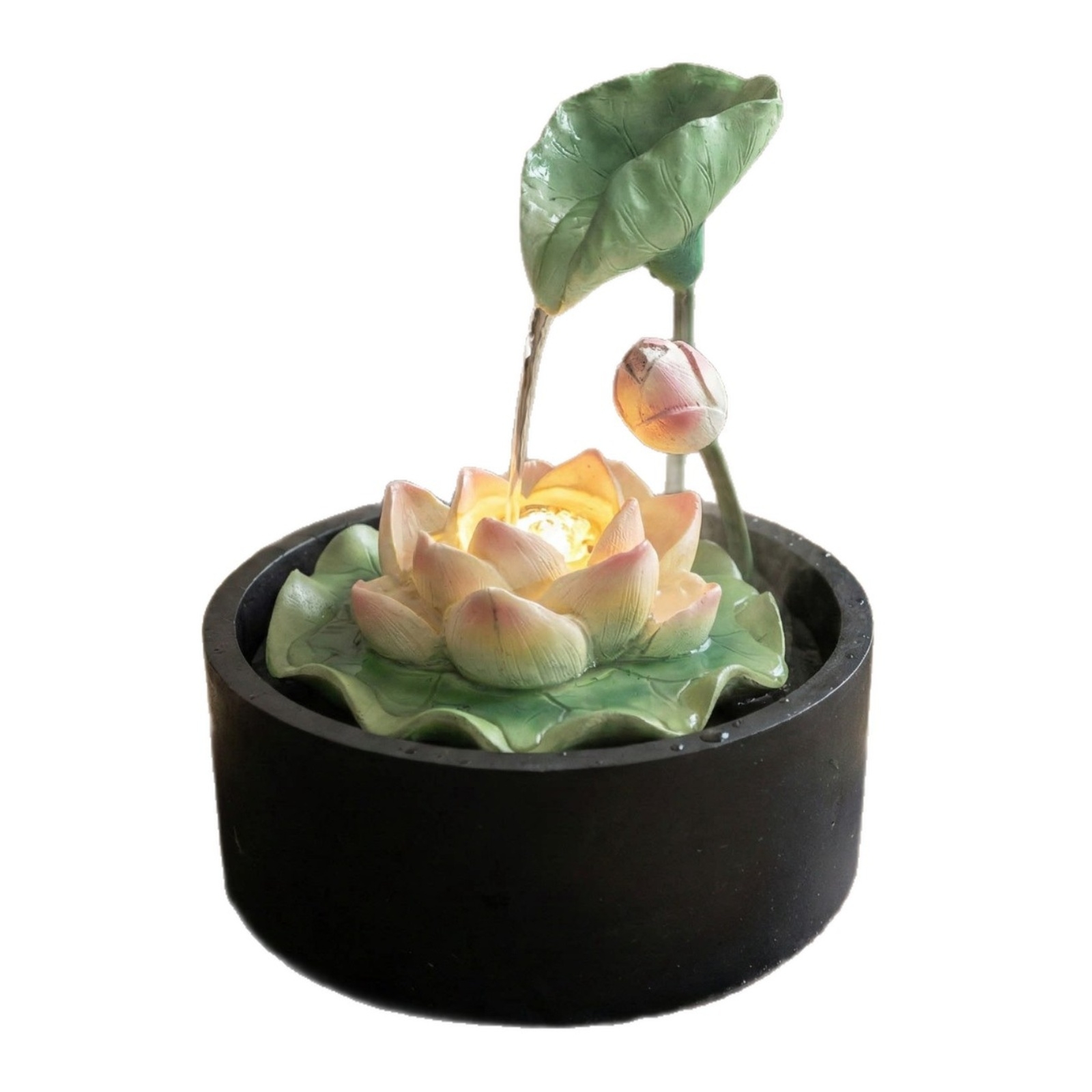 Resin Lotus Waterfall Integrated Light Home Decoration Compact Size