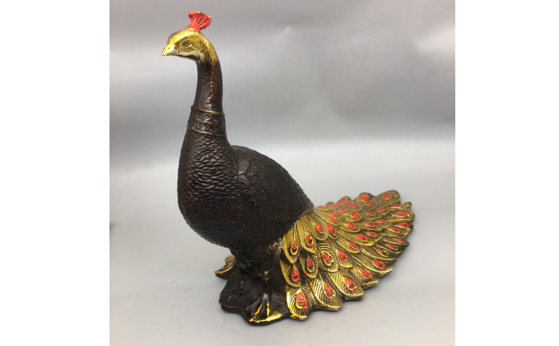 Peacock Figurine Bronze Peacock Statue Gold for Mantel, Entryway, Art Collectors