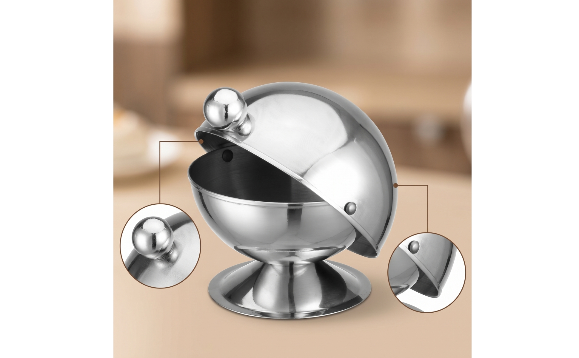 Sugar Bowl with Hinged Lid Stainless Steel Condiment Pot with Lid Polished