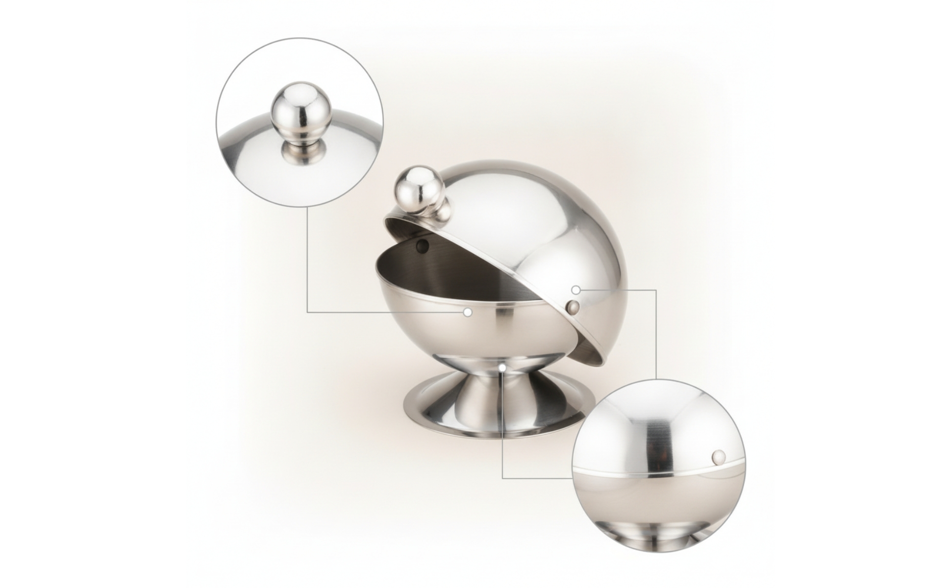 Sugar Bowl with Hinged Lid Stainless Steel Condiment Pot with Lid Polished