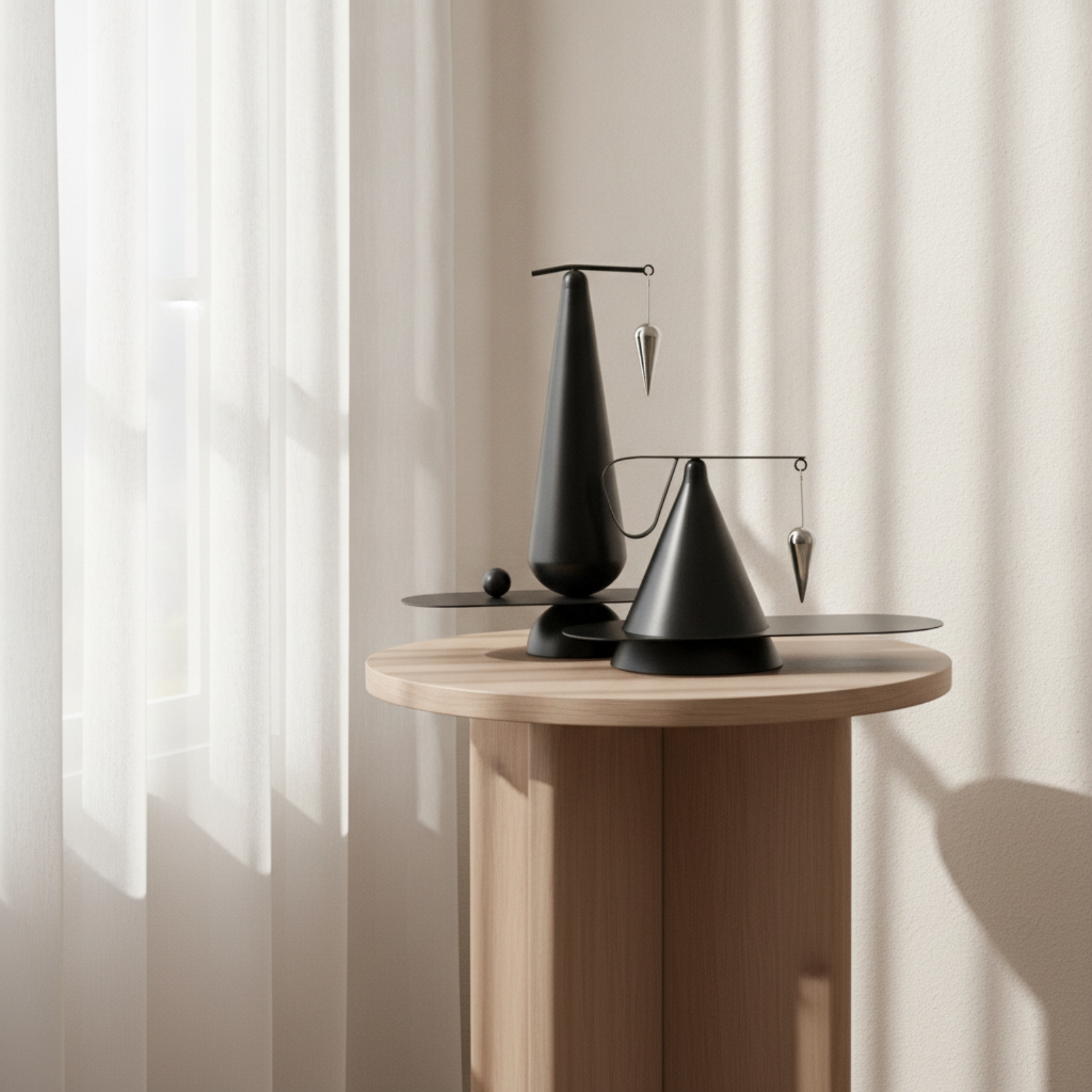 Abstract Balance Sculpture Minimalist Geometric Tabletop Sculpture Black
