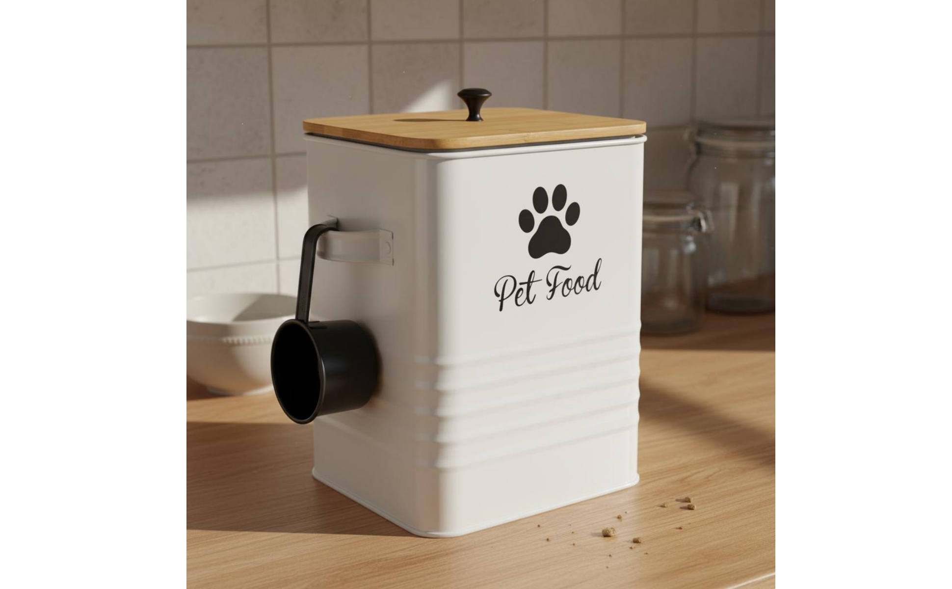 Quadratische Futterbox mit Löffel Staubdicht Futterdose mit Bambusdeckel