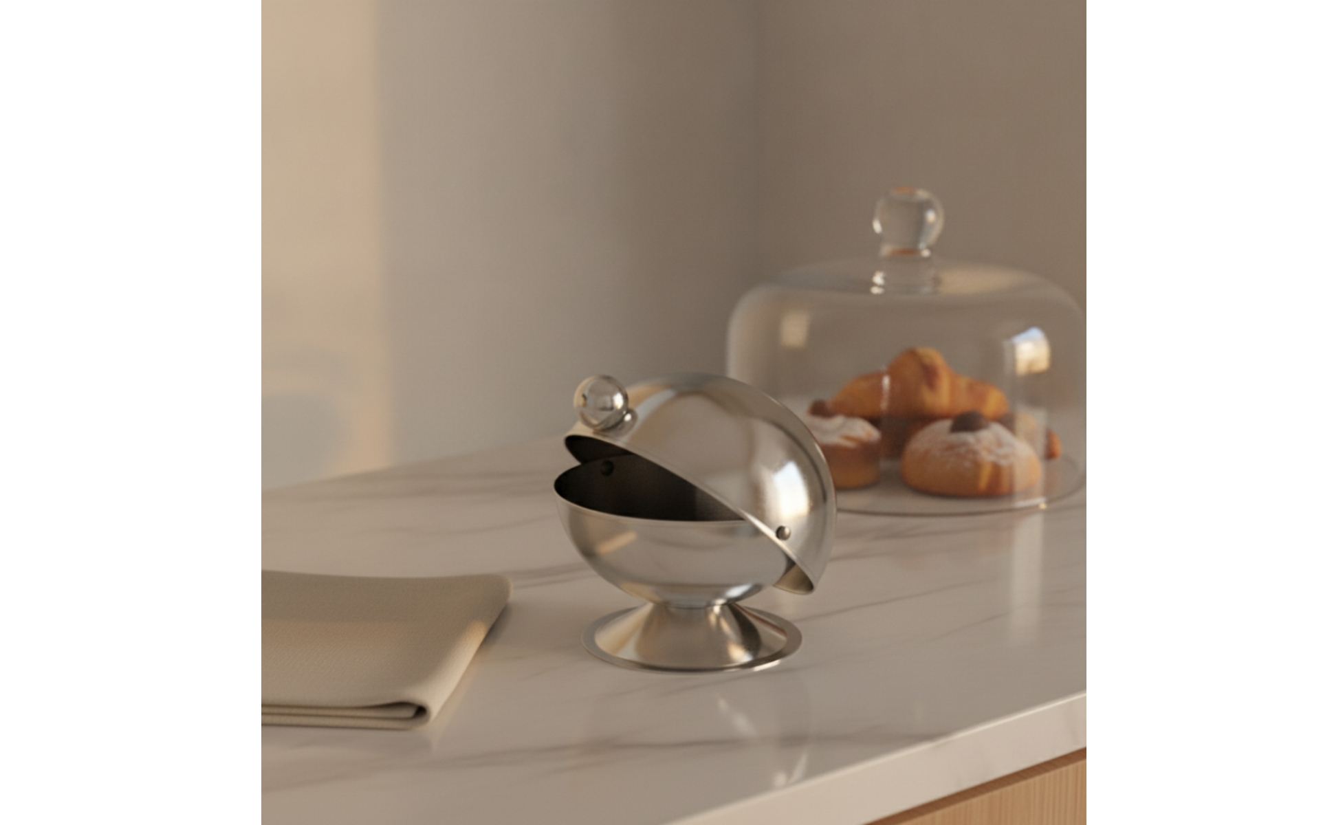 Sugar Bowl with Hinged Lid Stainless Steel Condiment Pot with Lid Polished