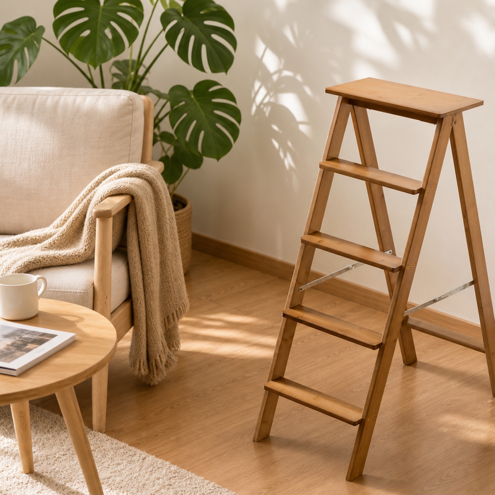 5 Step Ladder Space-Saving Folding Step Stool Sturdy for Library ...