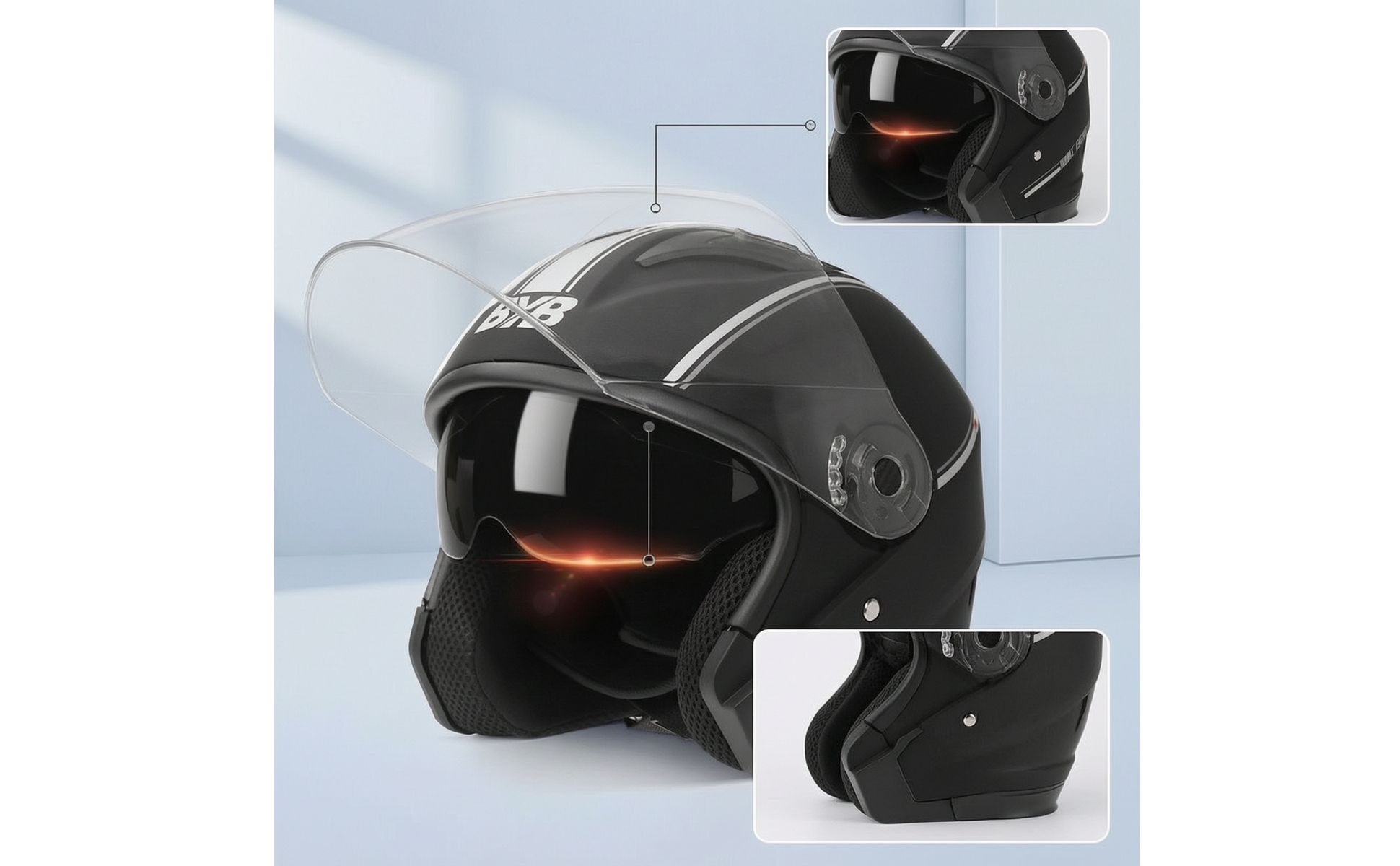 Casque Moto Demi-Jet Coque ABS Casque Vélo Électrique Demi-Jet Rembourrage EPS