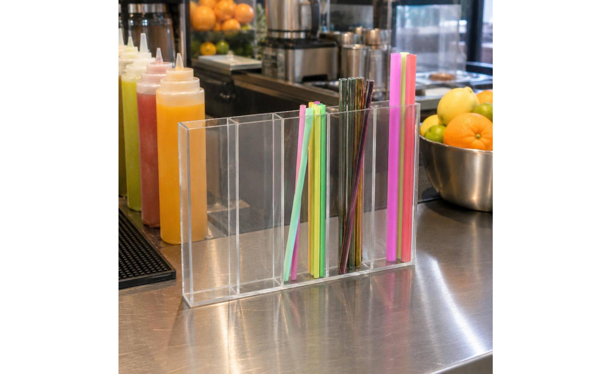 Acrylic Straw Storage Rack No Installation Multi-Compartment Straw Rack