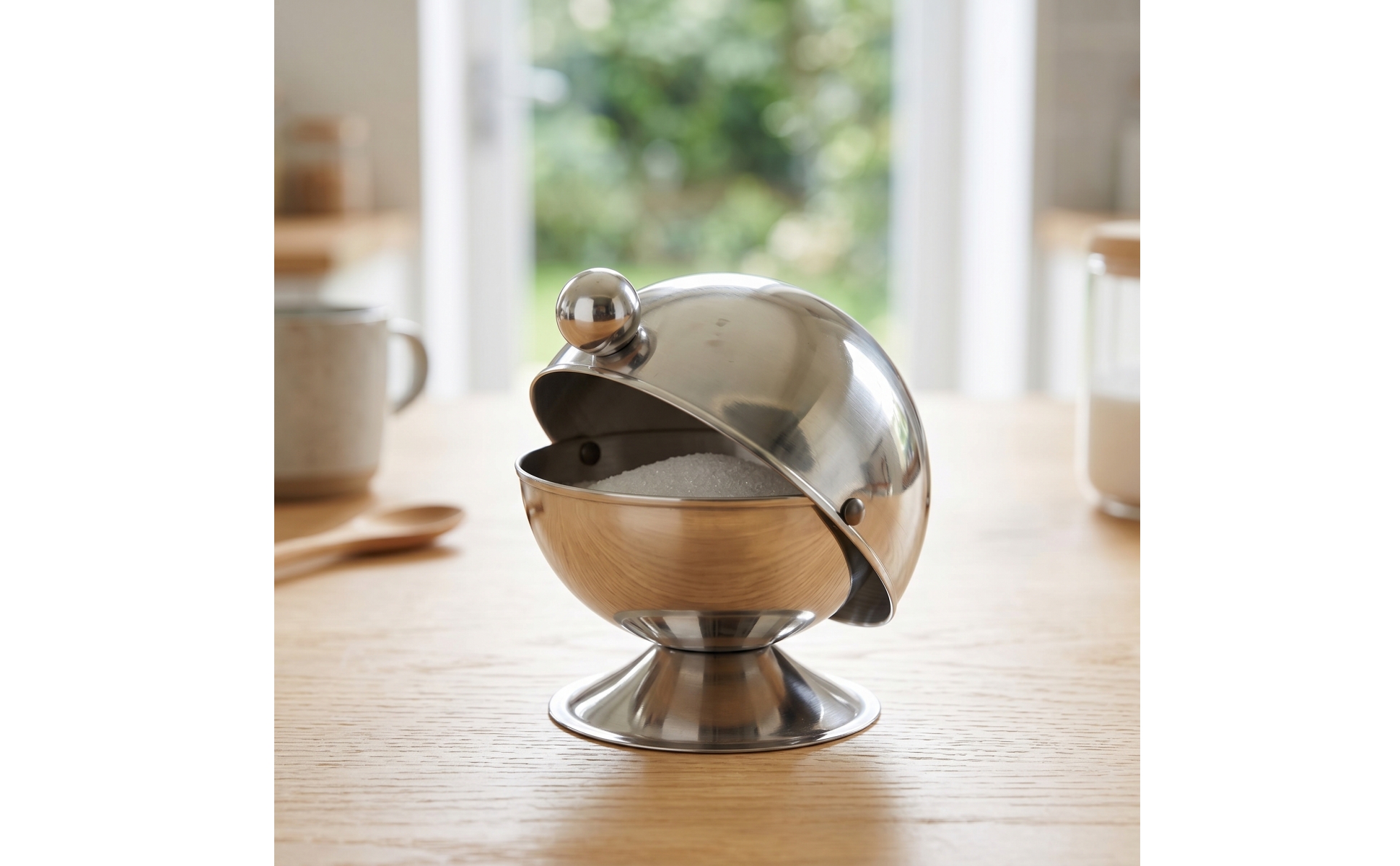 Sugar Bowl with Hinged Lid Stainless Steel Condiment Pot with Lid Polished