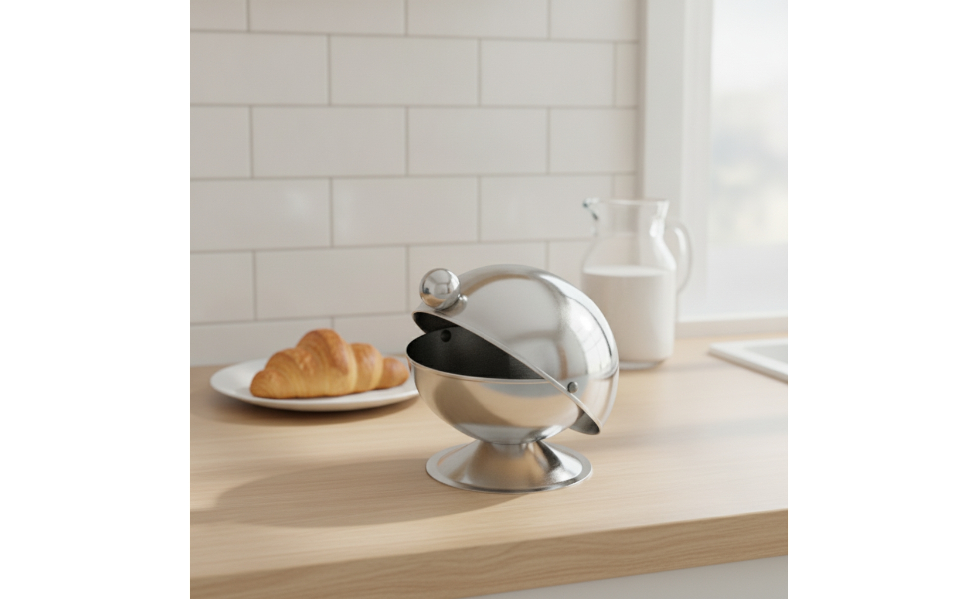 Sugar Bowl with Hinged Lid Stainless Steel Condiment Pot with Lid Polished
