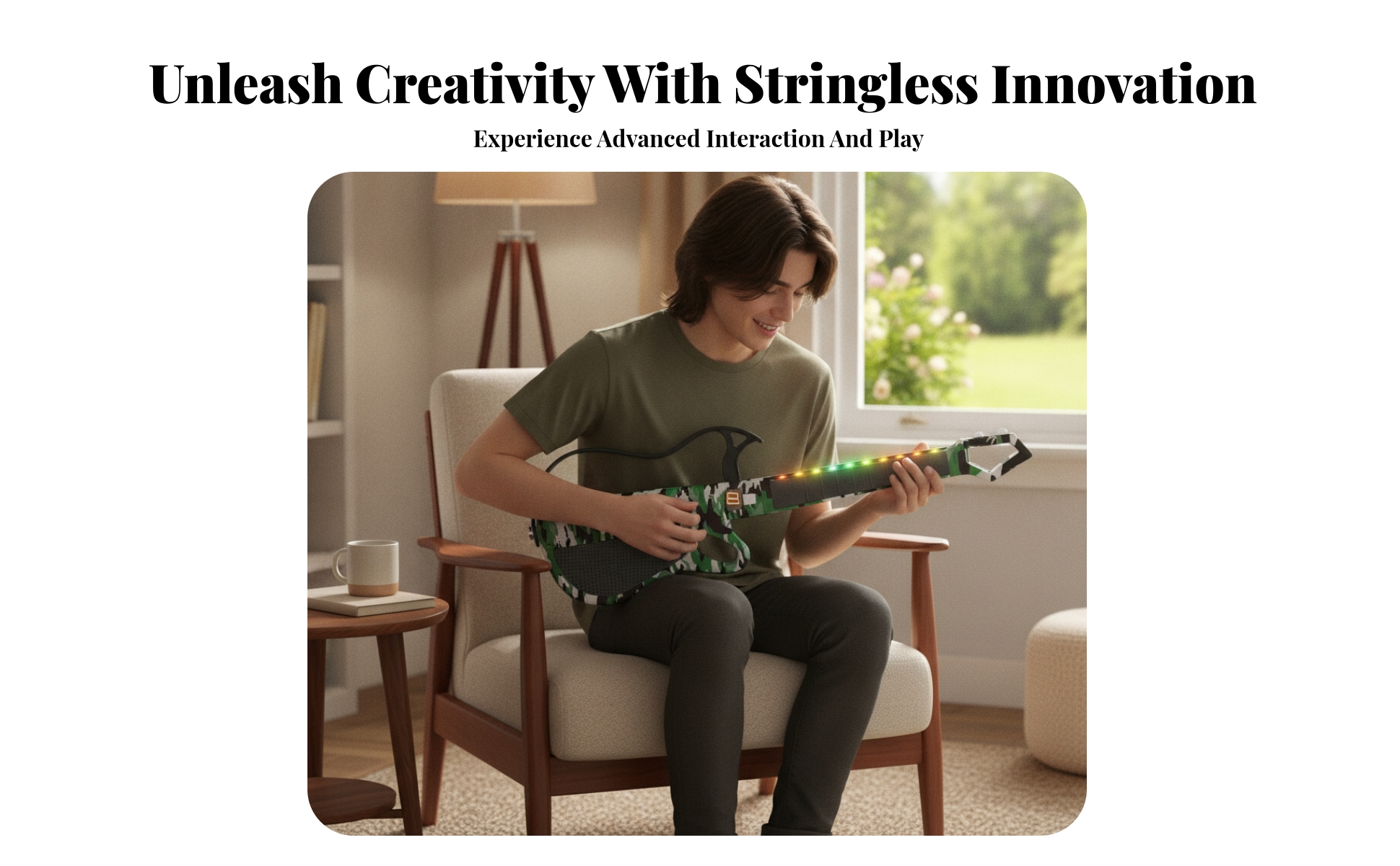 Fretless Guitar Bluetooth Foldable Guitar Light-up for Solo Playing, Beginners