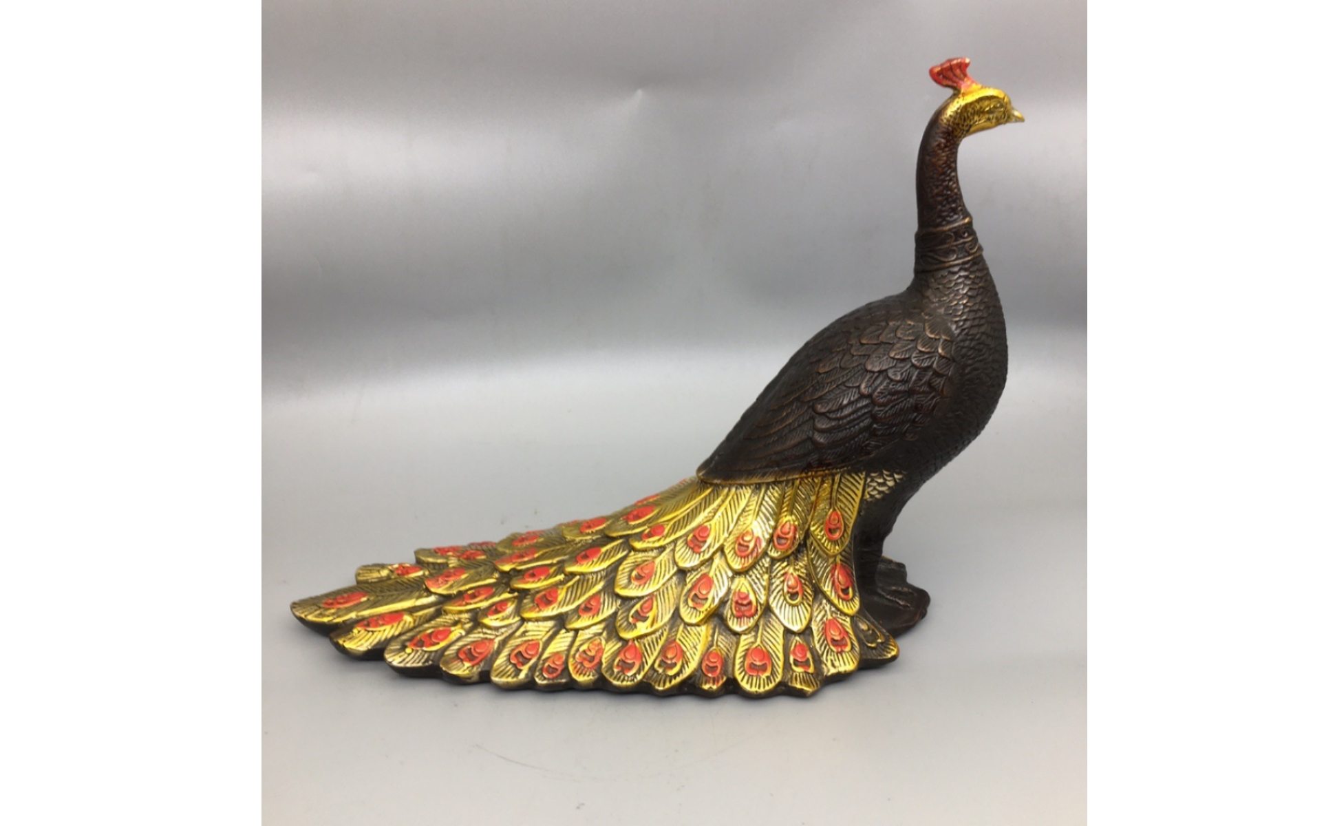 Peacock Figurine Bronze Peacock Statue Gold for Mantel, Entryway, Art Collectors