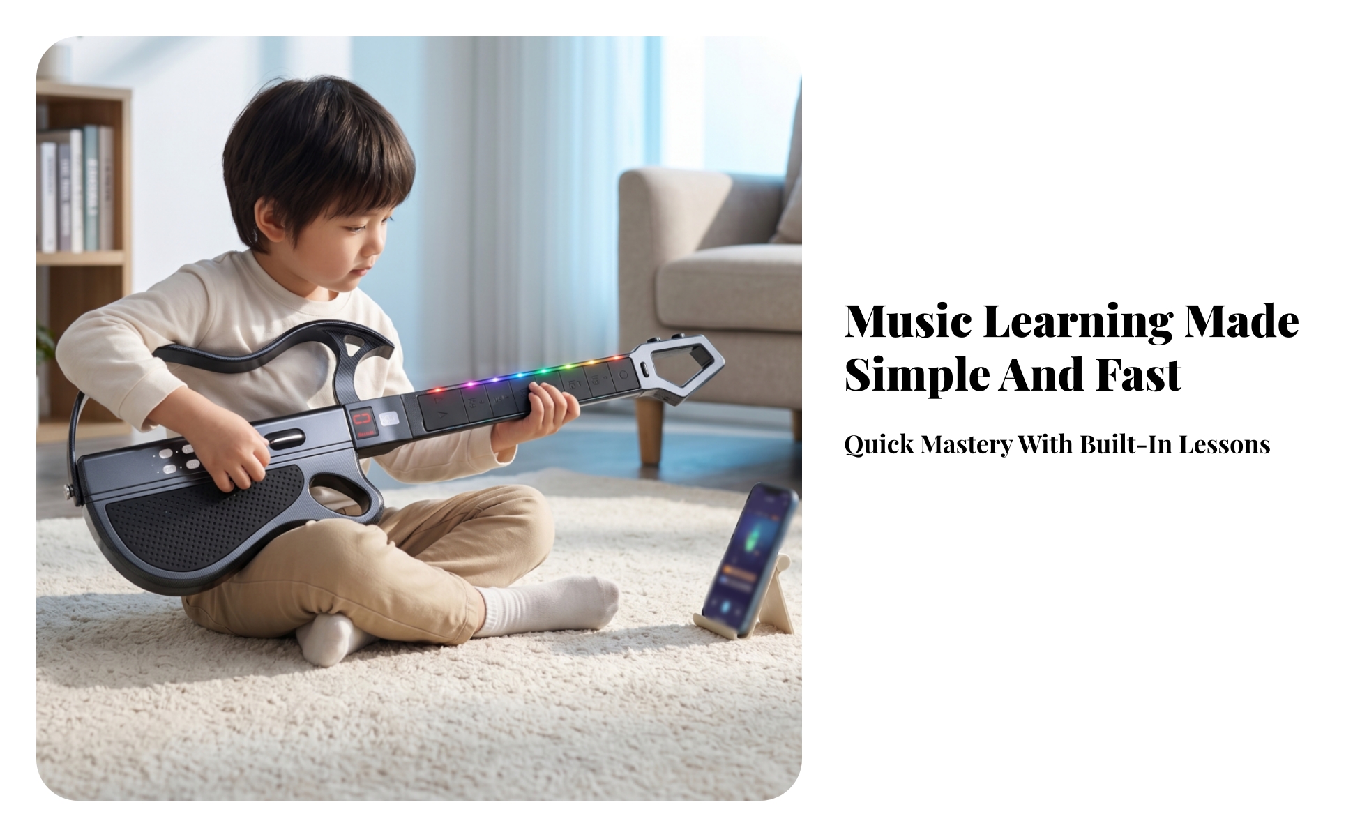 Fretless Guitar Bluetooth Foldable Guitar Light-up for Solo Playing, Beginners