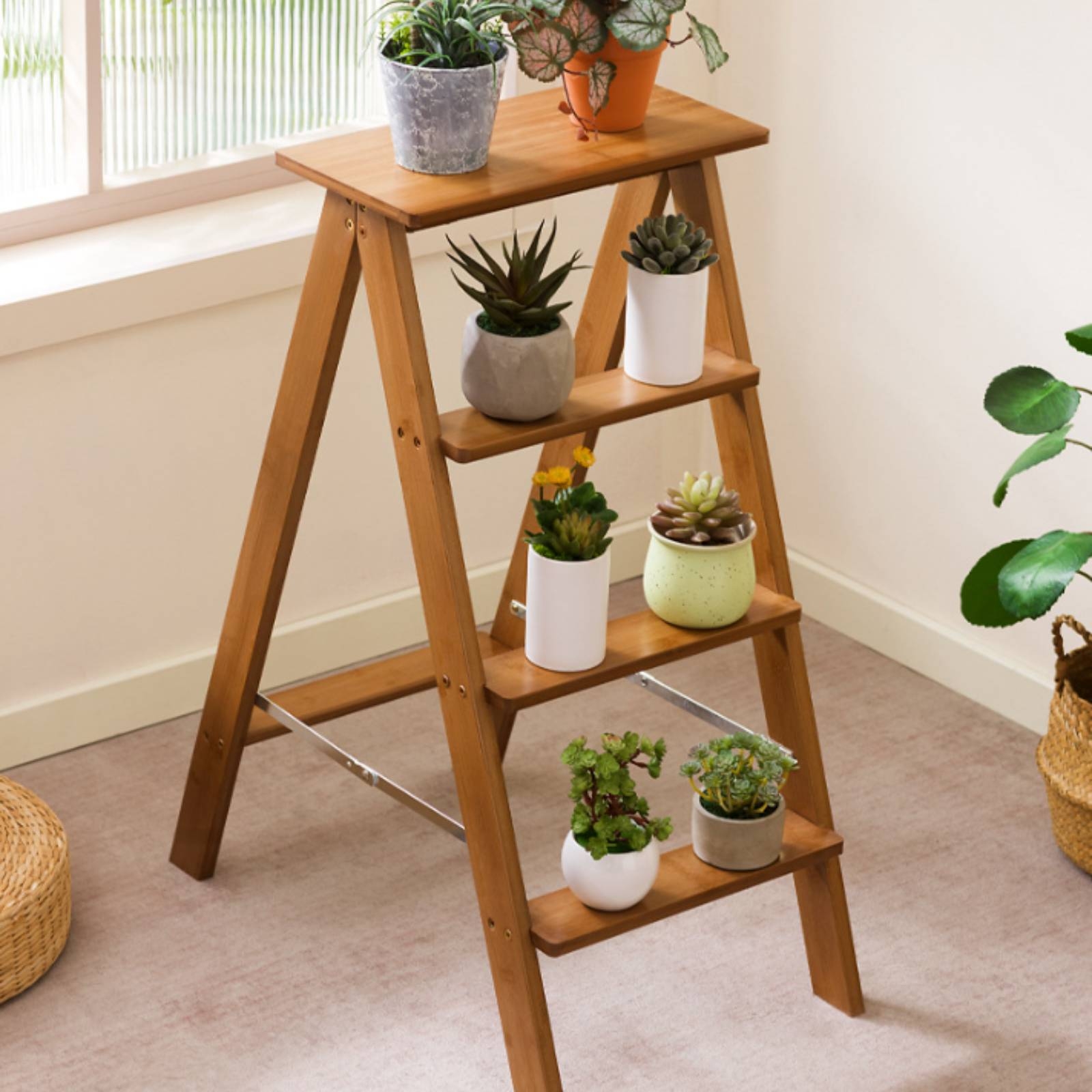 5 Step Ladder Space-Saving Folding Step Stool Sturdy for Library ...
