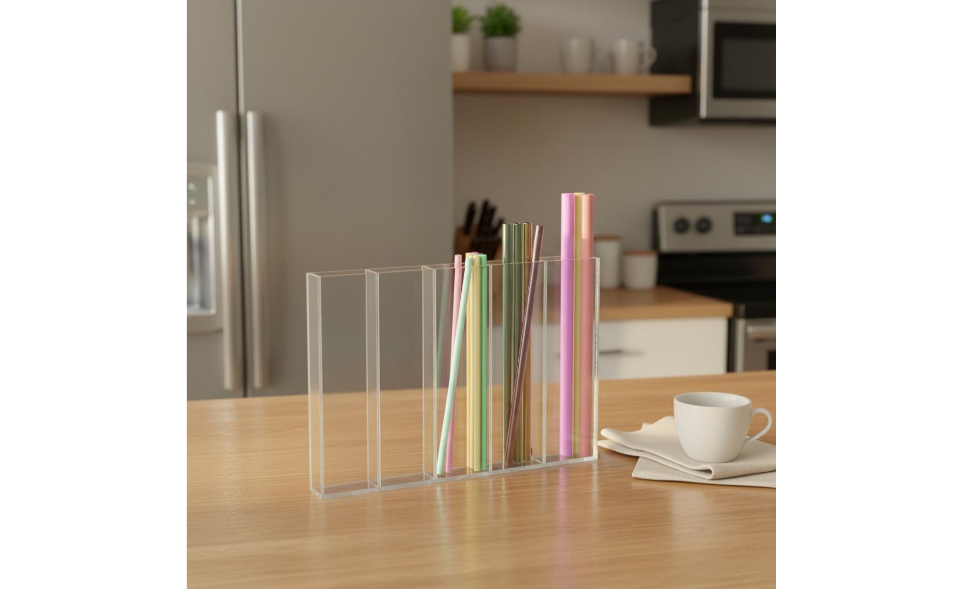 Acrylic Straw Storage Rack No Installation Multi-Compartment Straw Rack