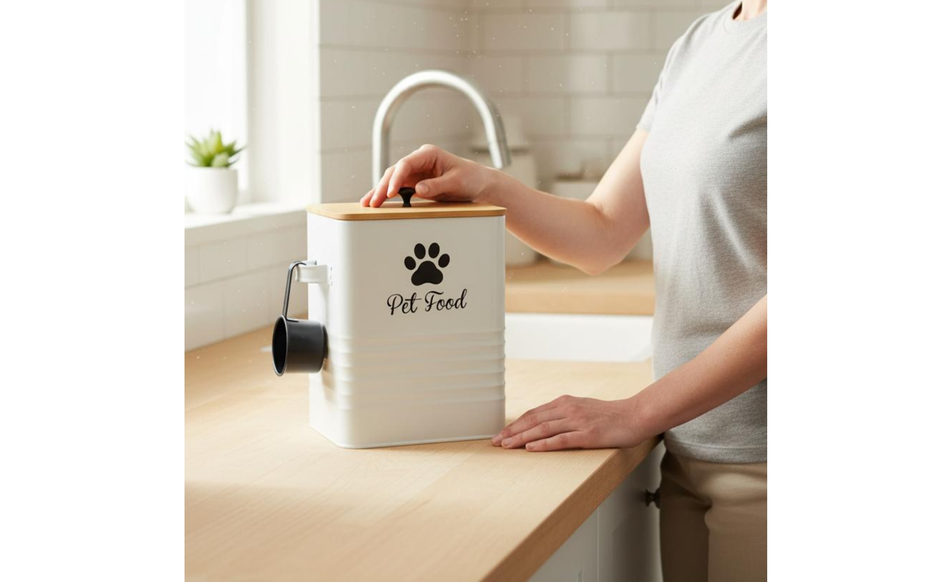 Quadratische Futterbox mit Löffel Staubdicht Futterdose mit Bambusdeckel