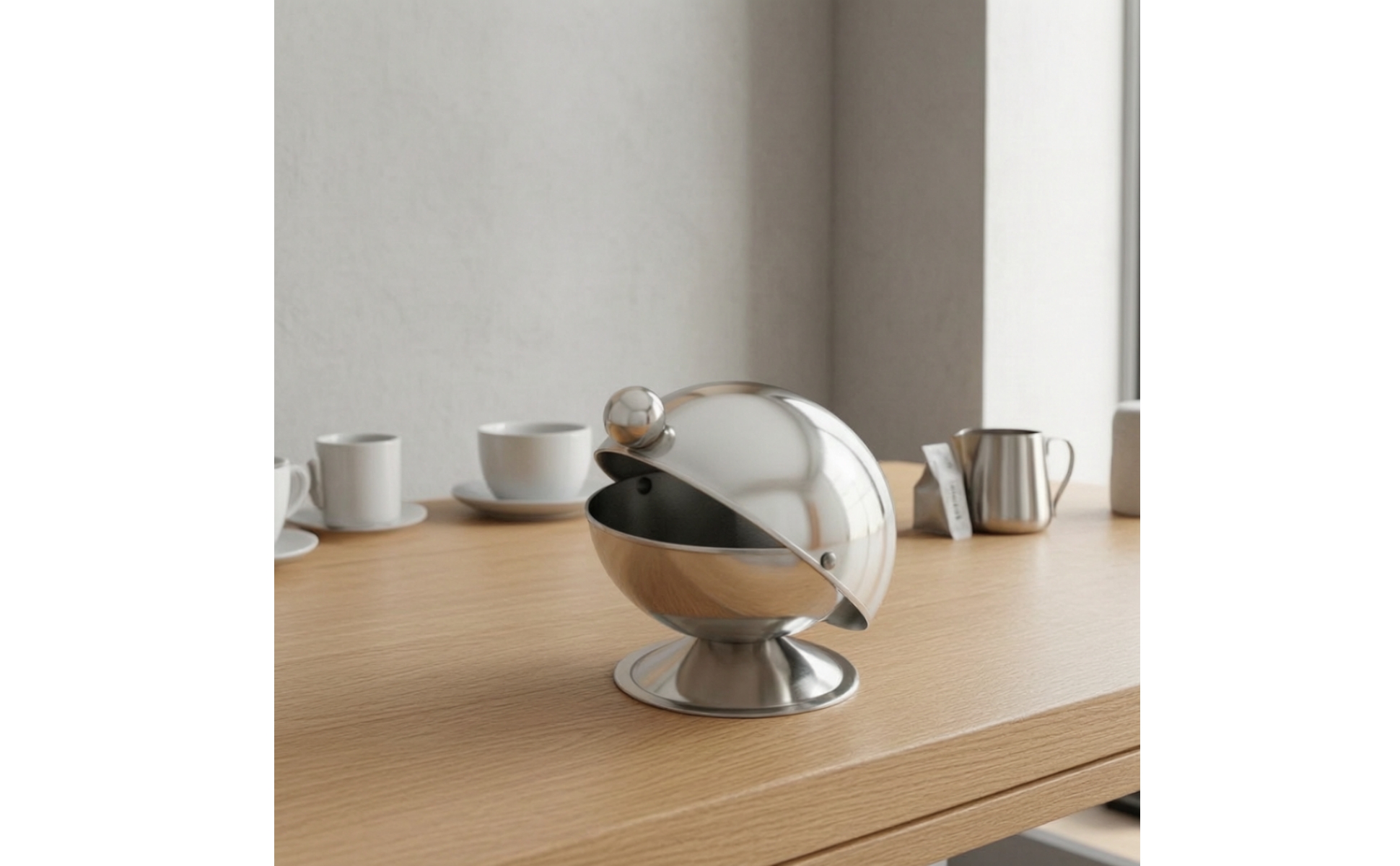 Sugar Bowl with Hinged Lid Stainless Steel Condiment Pot with Lid Polished
