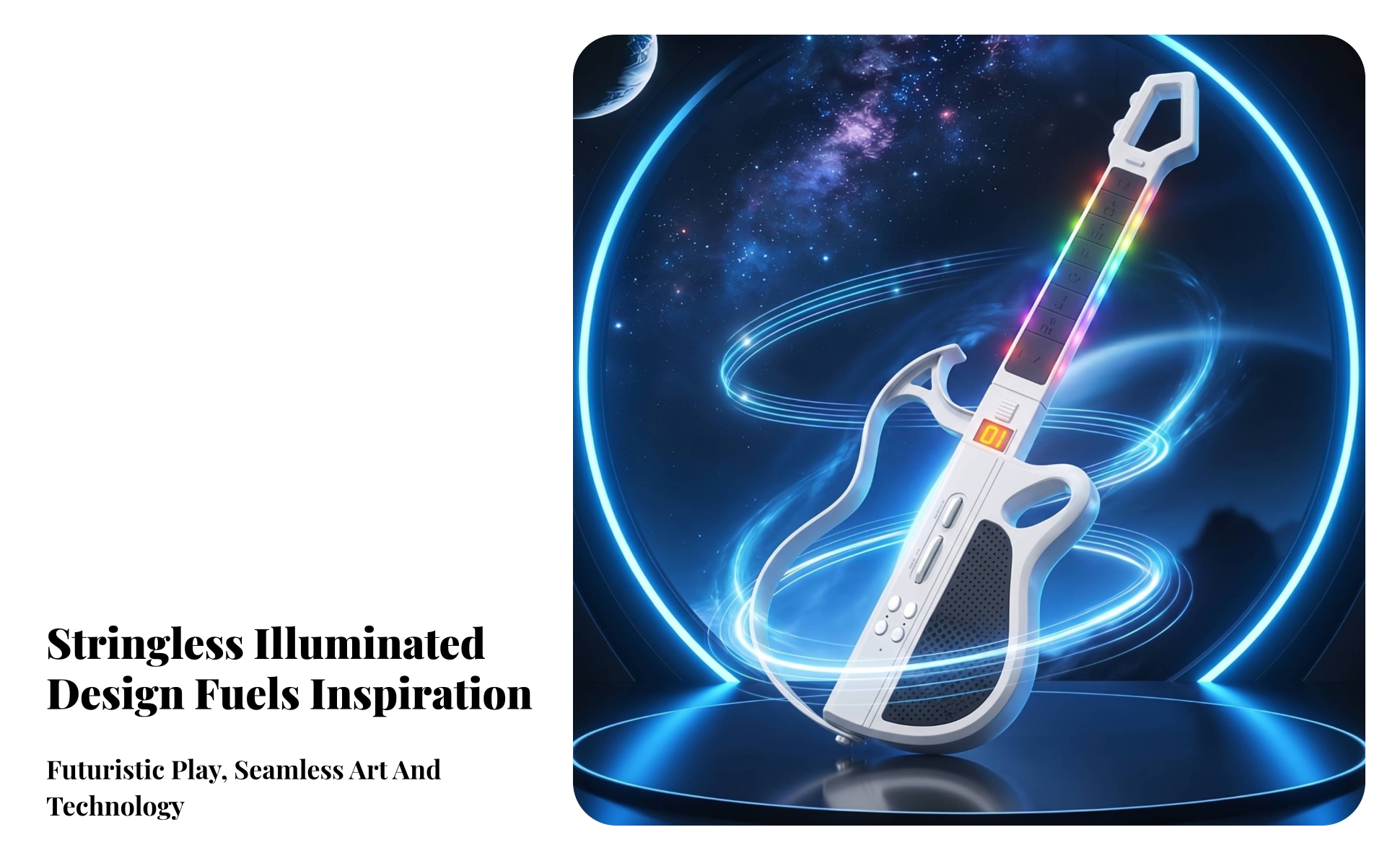 Fretless Guitar Bluetooth Foldable Guitar Light-up for Solo Playing, Beginners