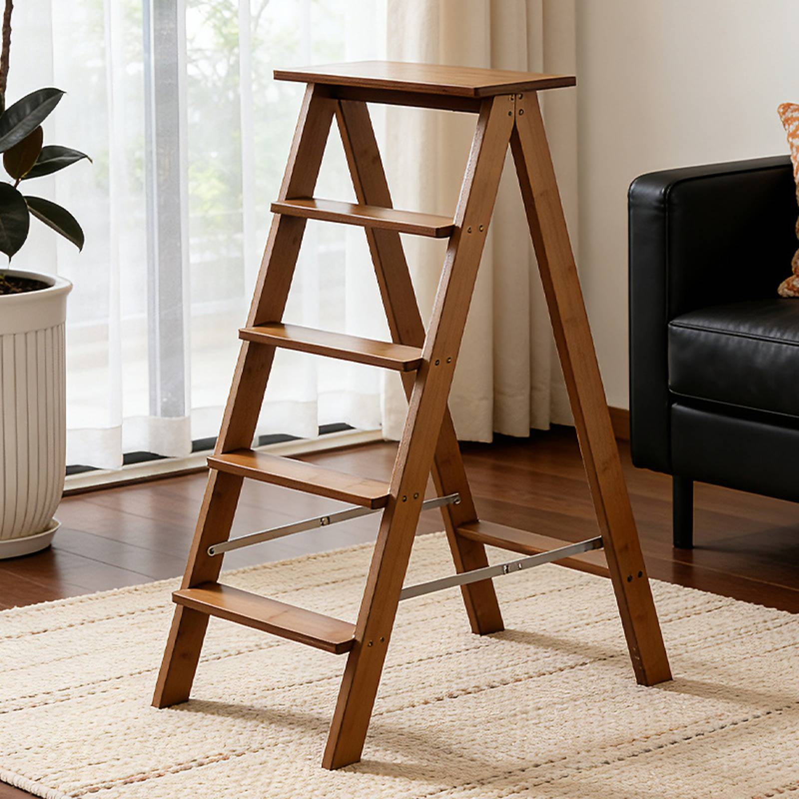 5 Step Ladder Space-Saving Folding Step Stool Sturdy for Library ...