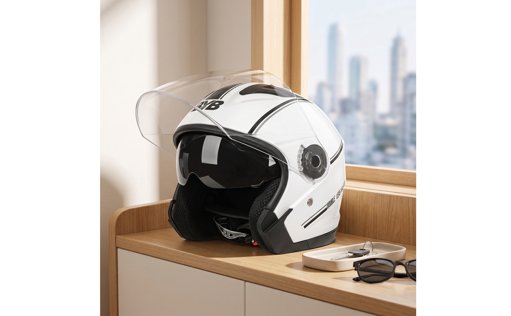 Casque Moto Demi-Jet Coque ABS Casque Vélo Électrique Demi-Jet Rembourrage EPS