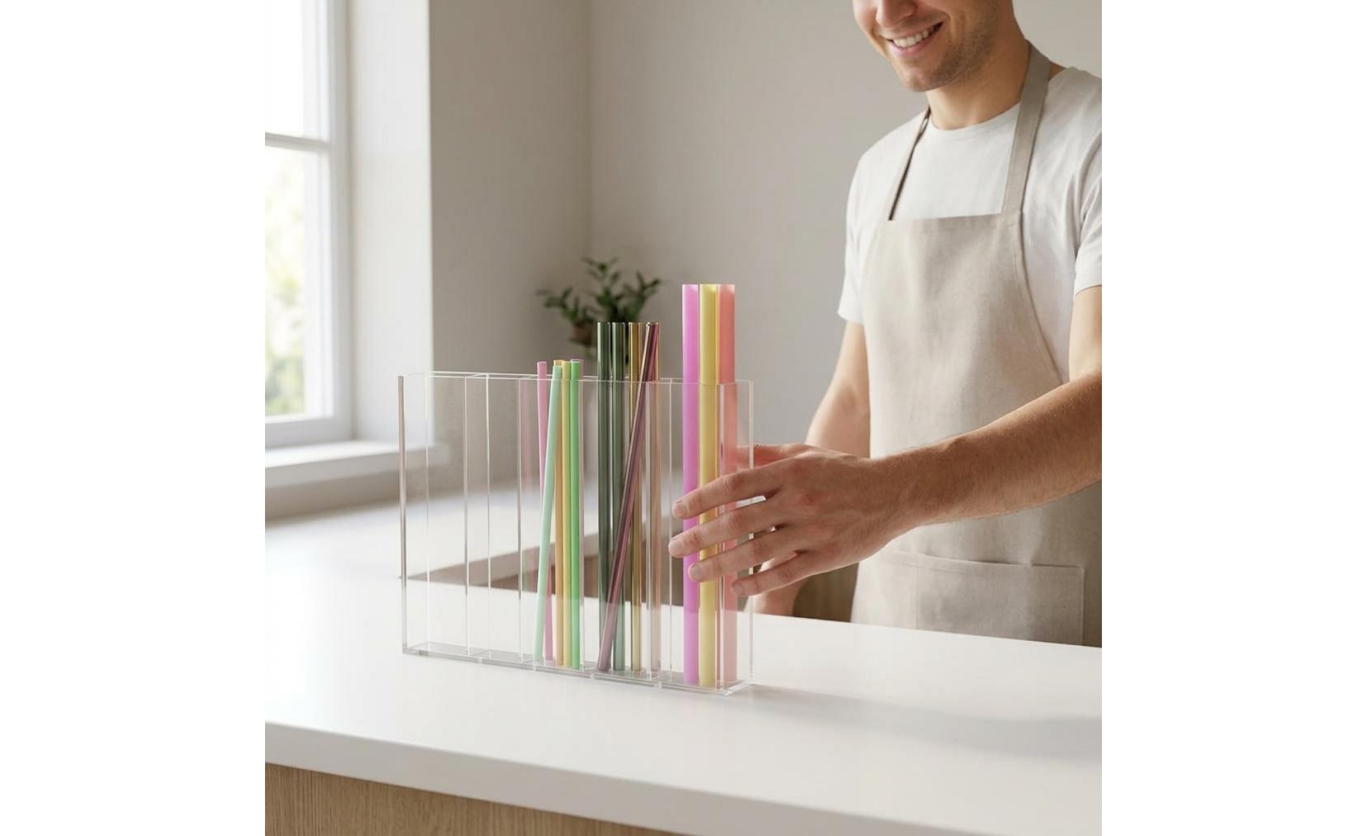 Acrylic Straw Storage Rack No Installation Multi-Compartment Straw Rack