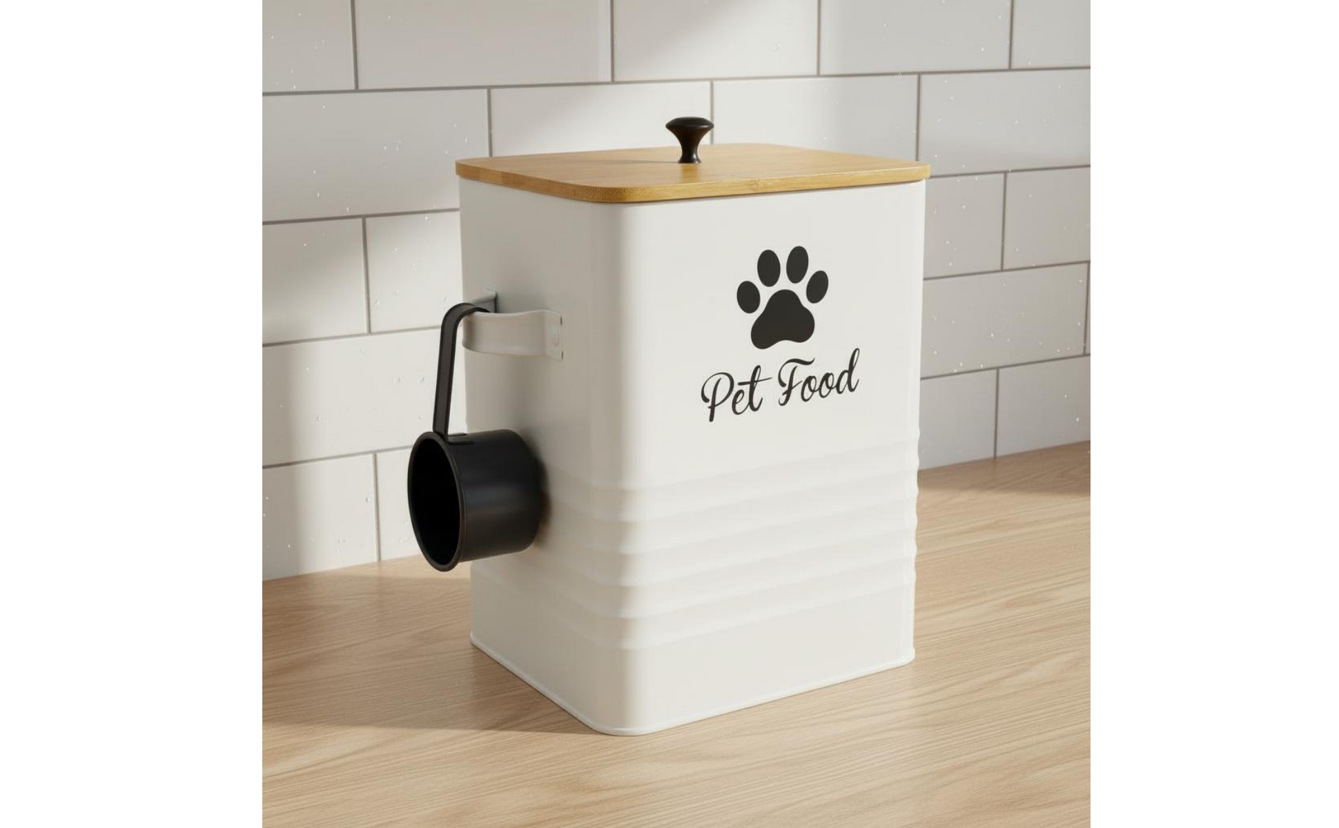 Quadratische Futterbox mit Löffel Staubdicht Futterdose mit Bambusdeckel