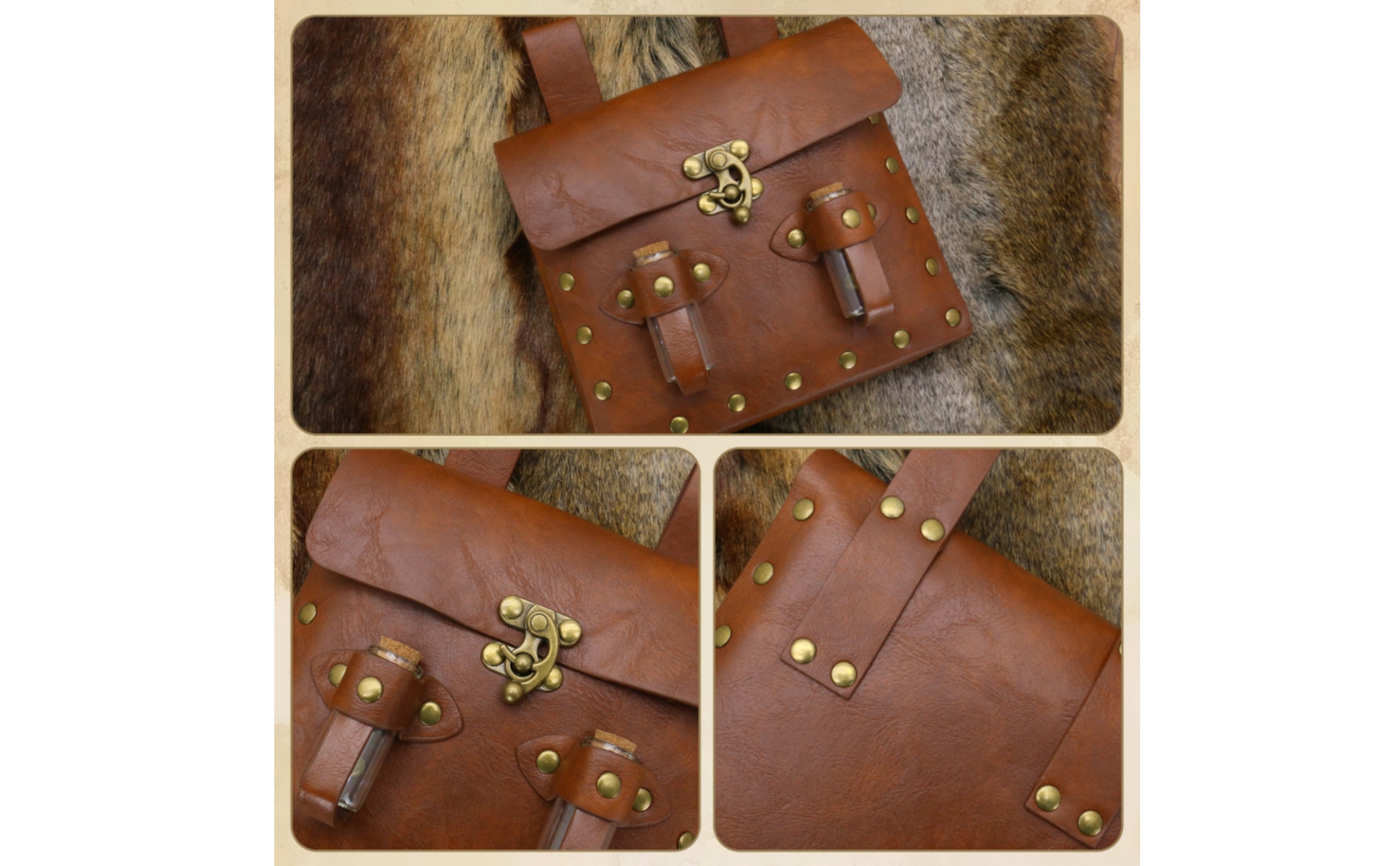 mittelalterliche Gürteltasche Lederoptik LARP Gürteltasche Messingoptik
