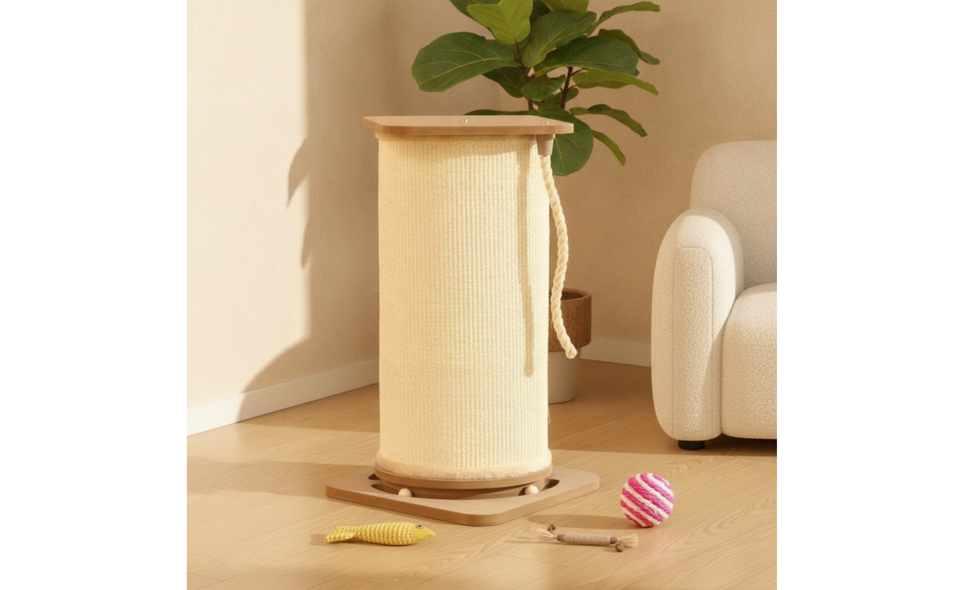 Cat Tree with Scratching Post Upright Cat Scratching Post with Rope Wood-Toned