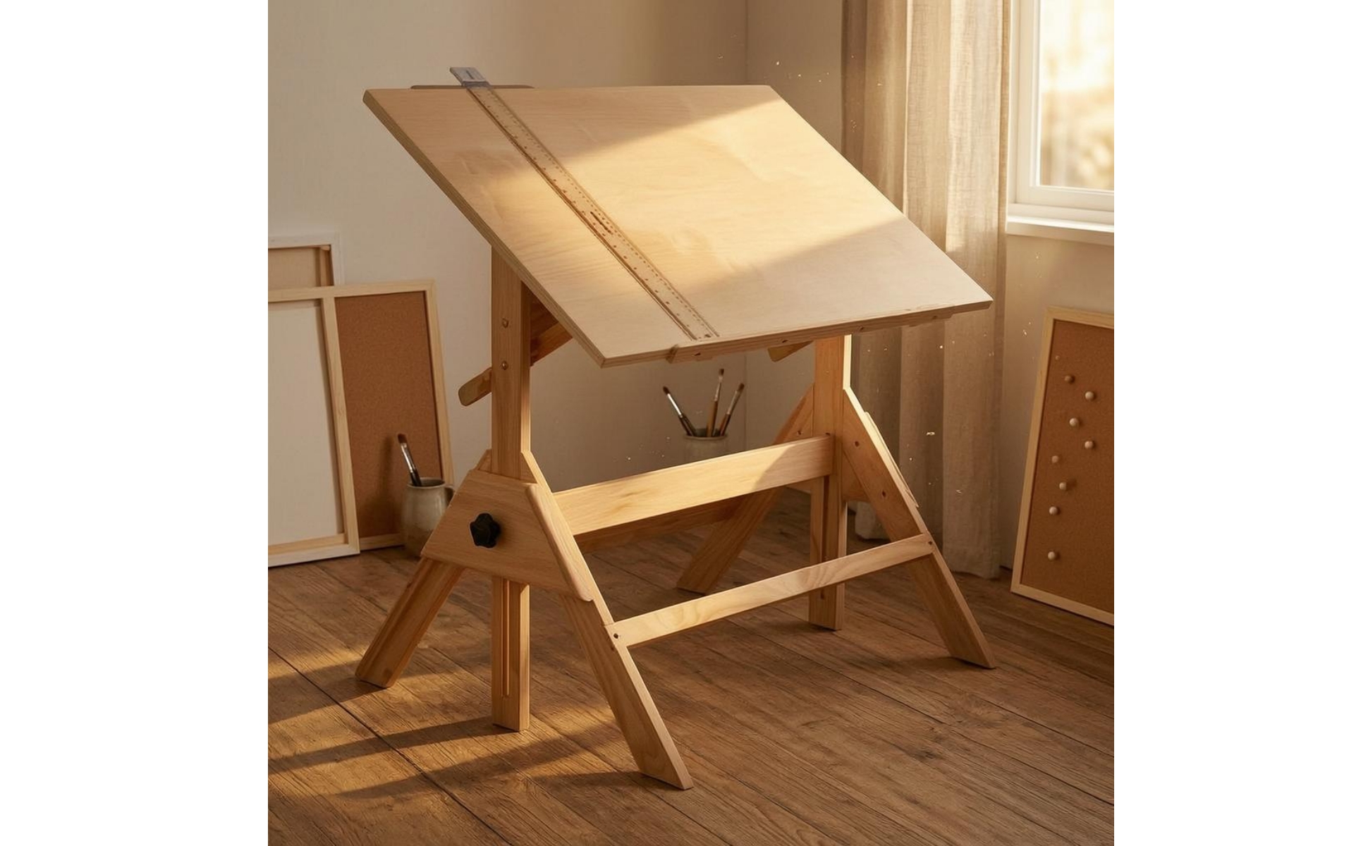 Adjustable Drafting Table Natural Wood Finish Wooden Drafting Table