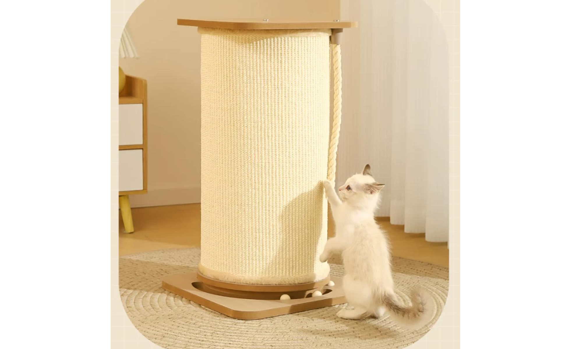 Cat Tree with Scratching Post Upright Cat Scratching Post with Rope Wood-Toned