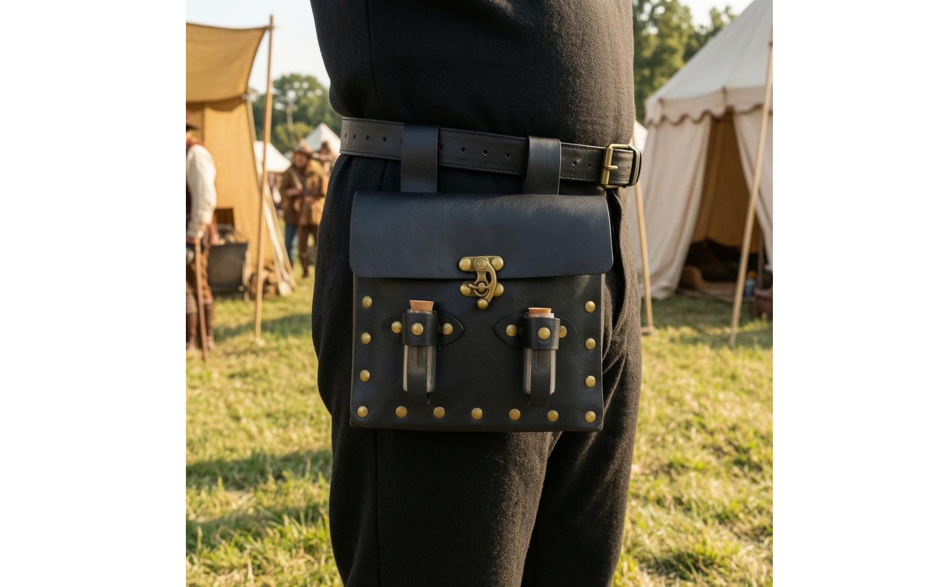 mittelalterliche Gürteltasche Lederoptik LARP Gürteltasche Messingoptik