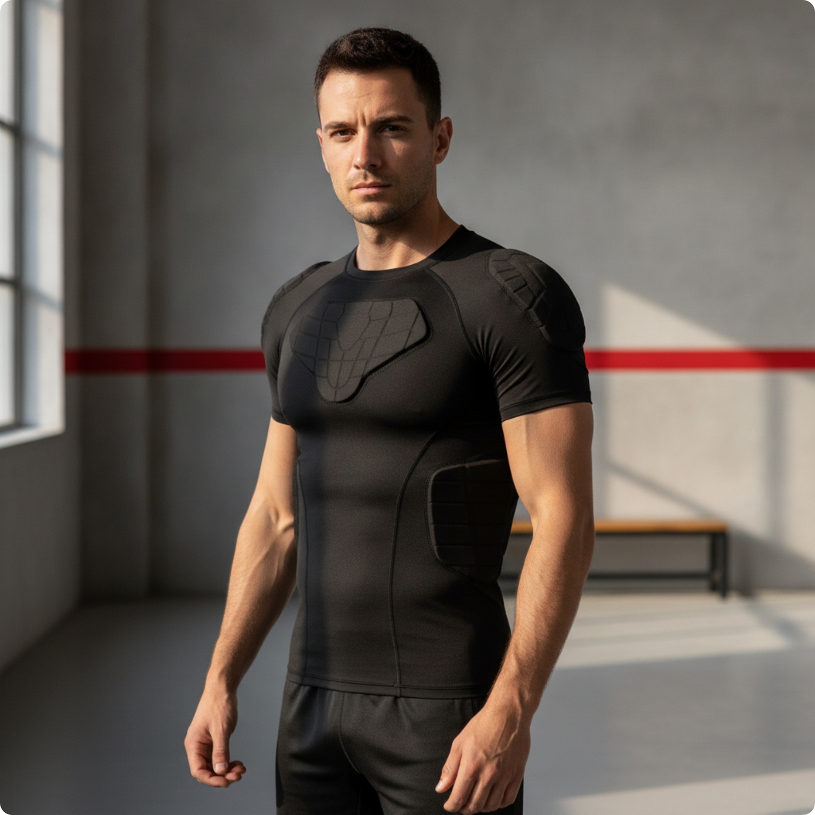 Padded Shirt with EVA Padding Athletic Compression Top with Pads Streamlined