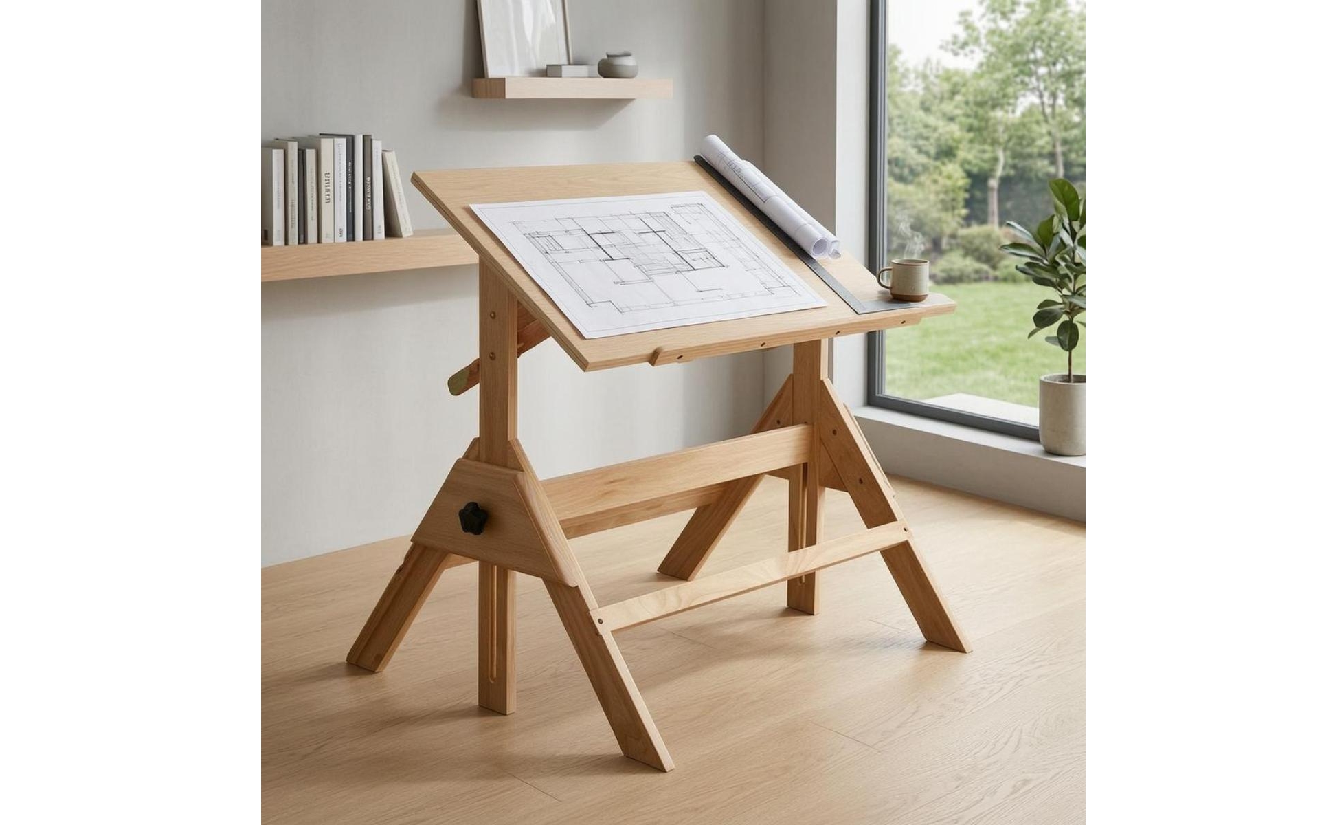 Adjustable Drafting Table Natural Wood Finish Wooden Drafting Table