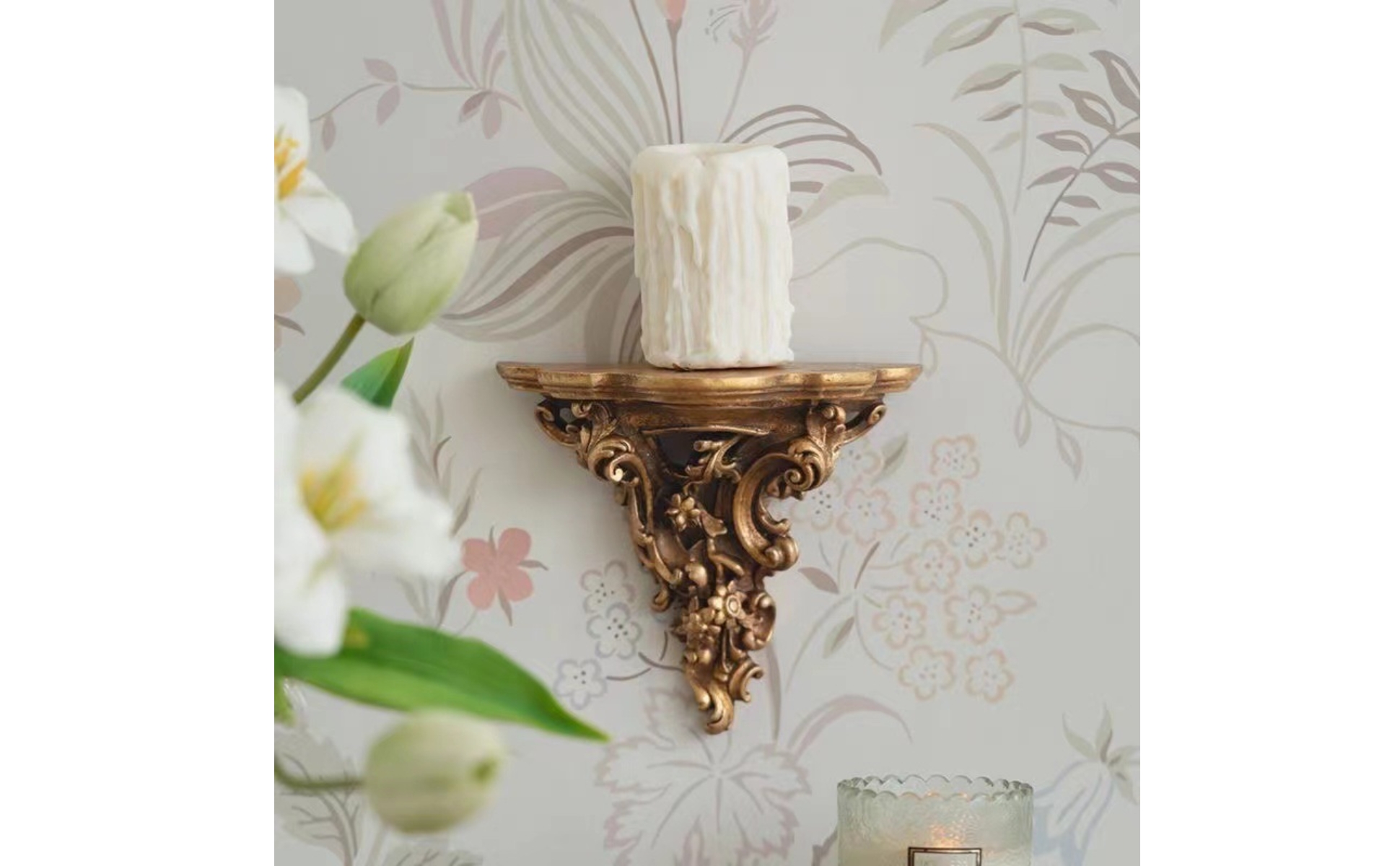 Wall Candle Sconce Holder Antique-Style Wall-Mounted Candle Sconce Ornate