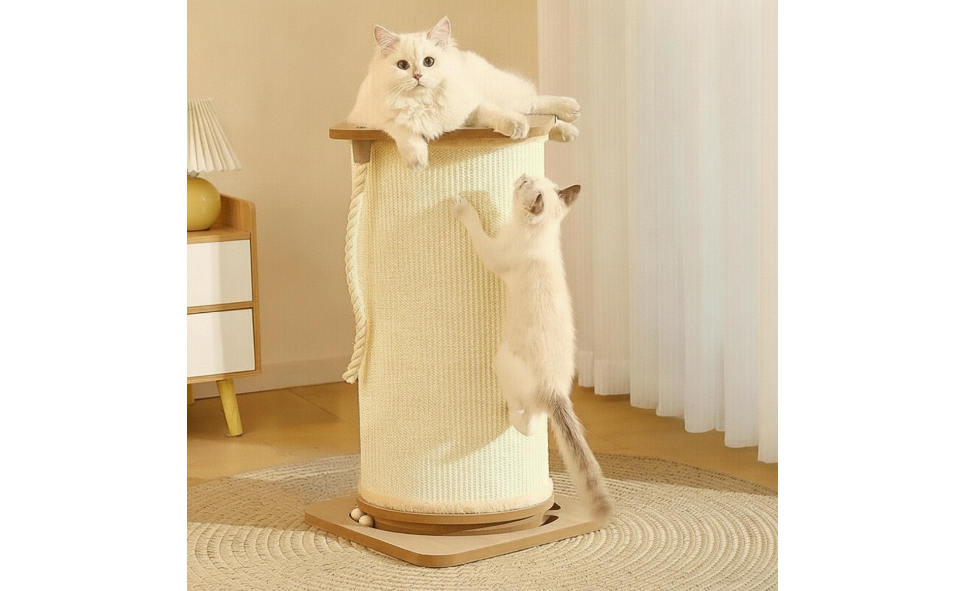Cat Tree with Scratching Post Upright Cat Scratching Post with Rope Wood-Toned