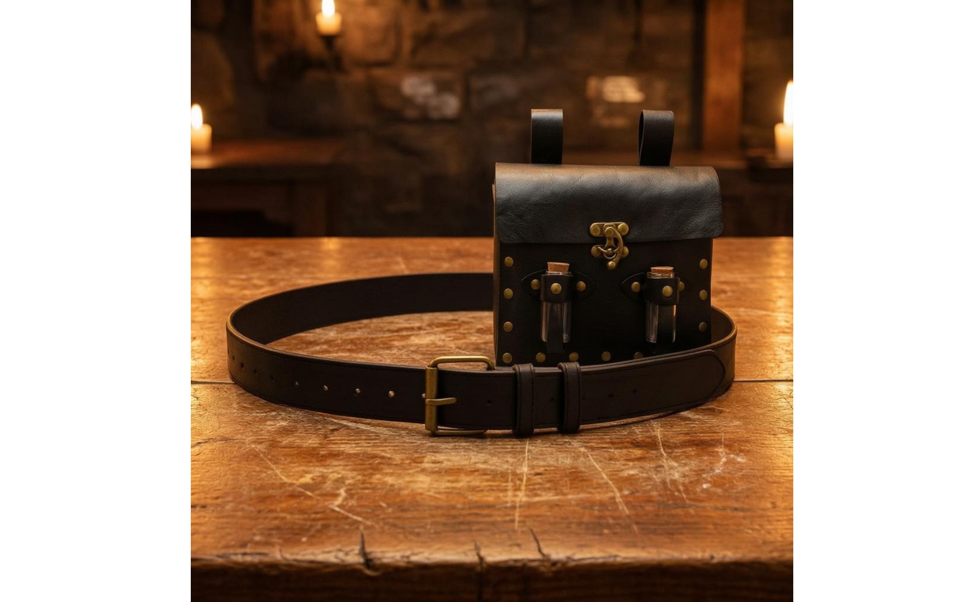 mittelalterliche Gürteltasche Lederoptik LARP Gürteltasche Messingoptik