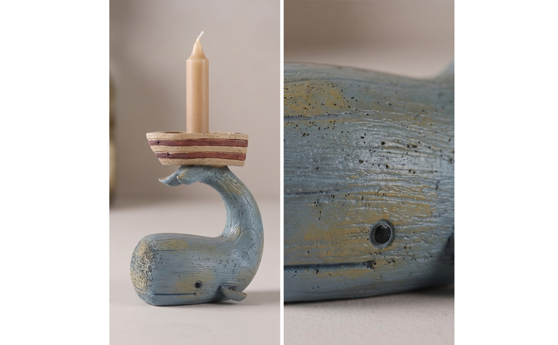 Resin Whale Candle Holder Weathered Candle Holder with Tray Tabletop for Office