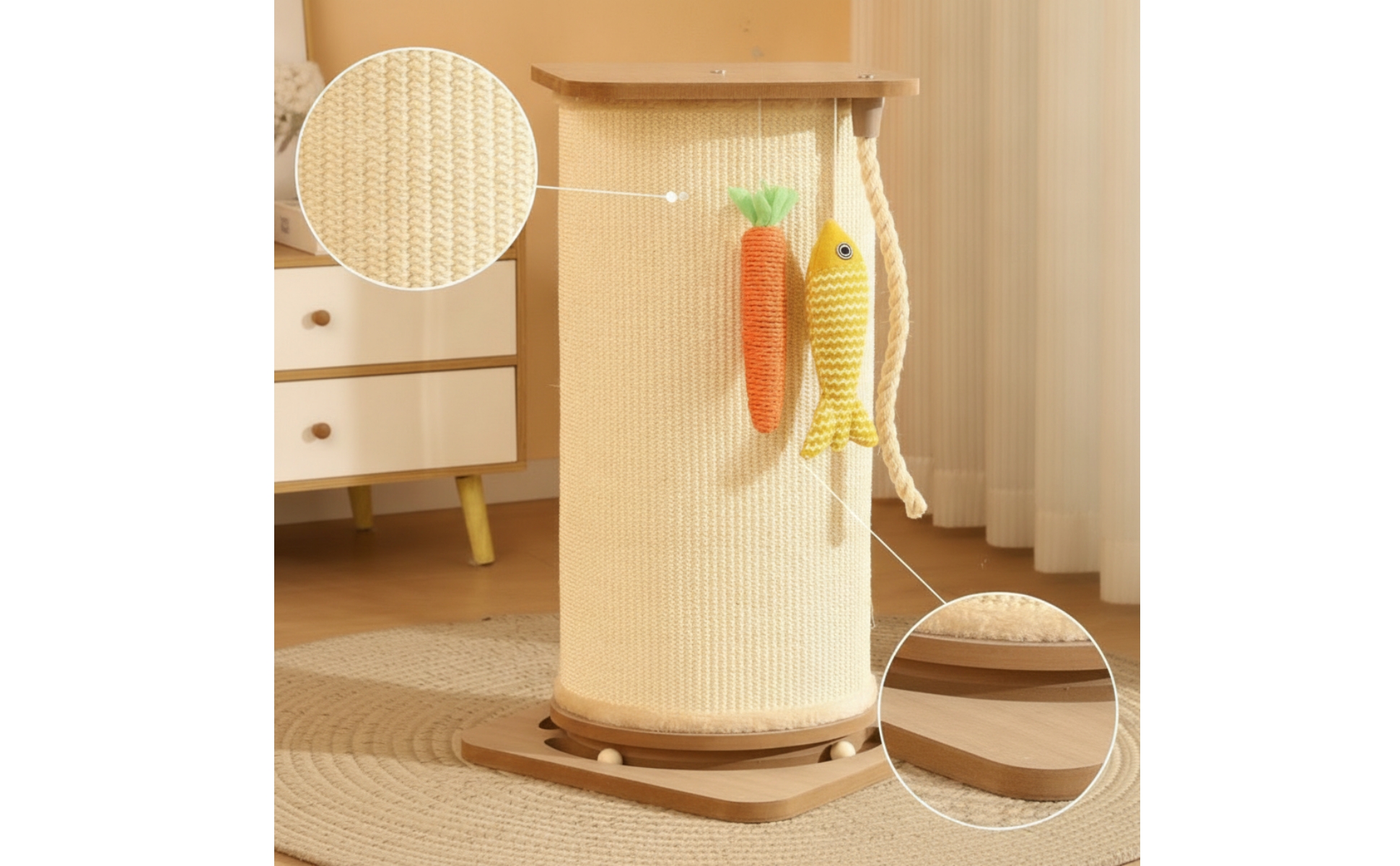 Cat Tree with Scratching Post Upright Cat Scratching Post with Rope Wood-Toned