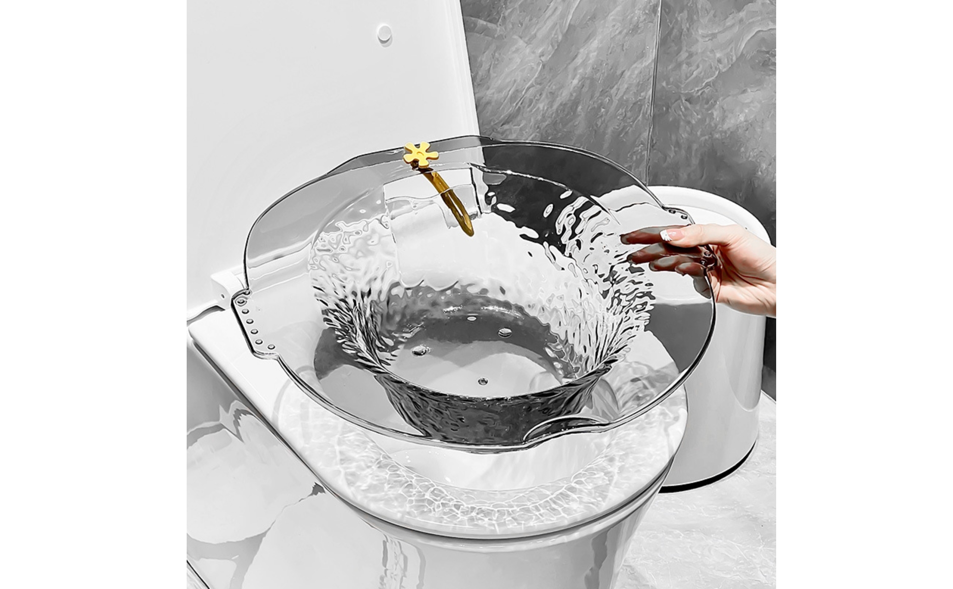 Sitz Bath with Flusher Toilet-Mounted Sitz Bath Basin Translucent