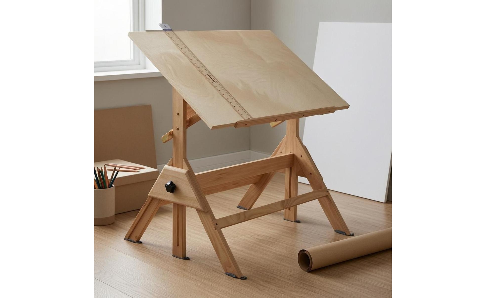 Adjustable Drafting Table Natural Wood Finish Wooden Drafting Table