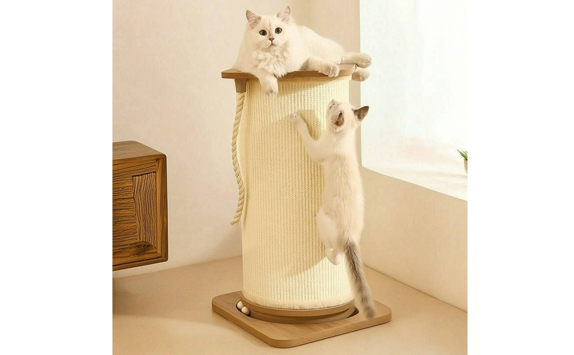 Cat Tree with Scratching Post Upright Cat Scratching Post with Rope Wood-Toned