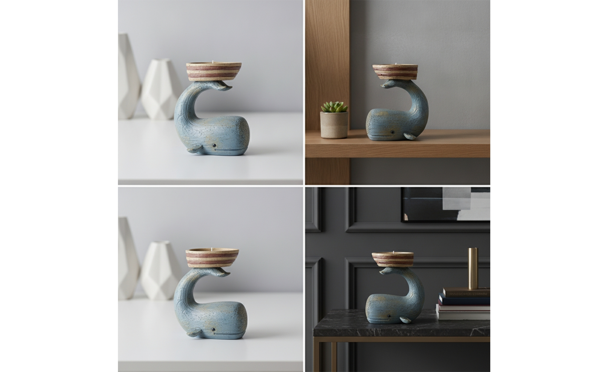 Resin Whale Candle Holder Weathered Candle Holder with Tray Tabletop for Office
