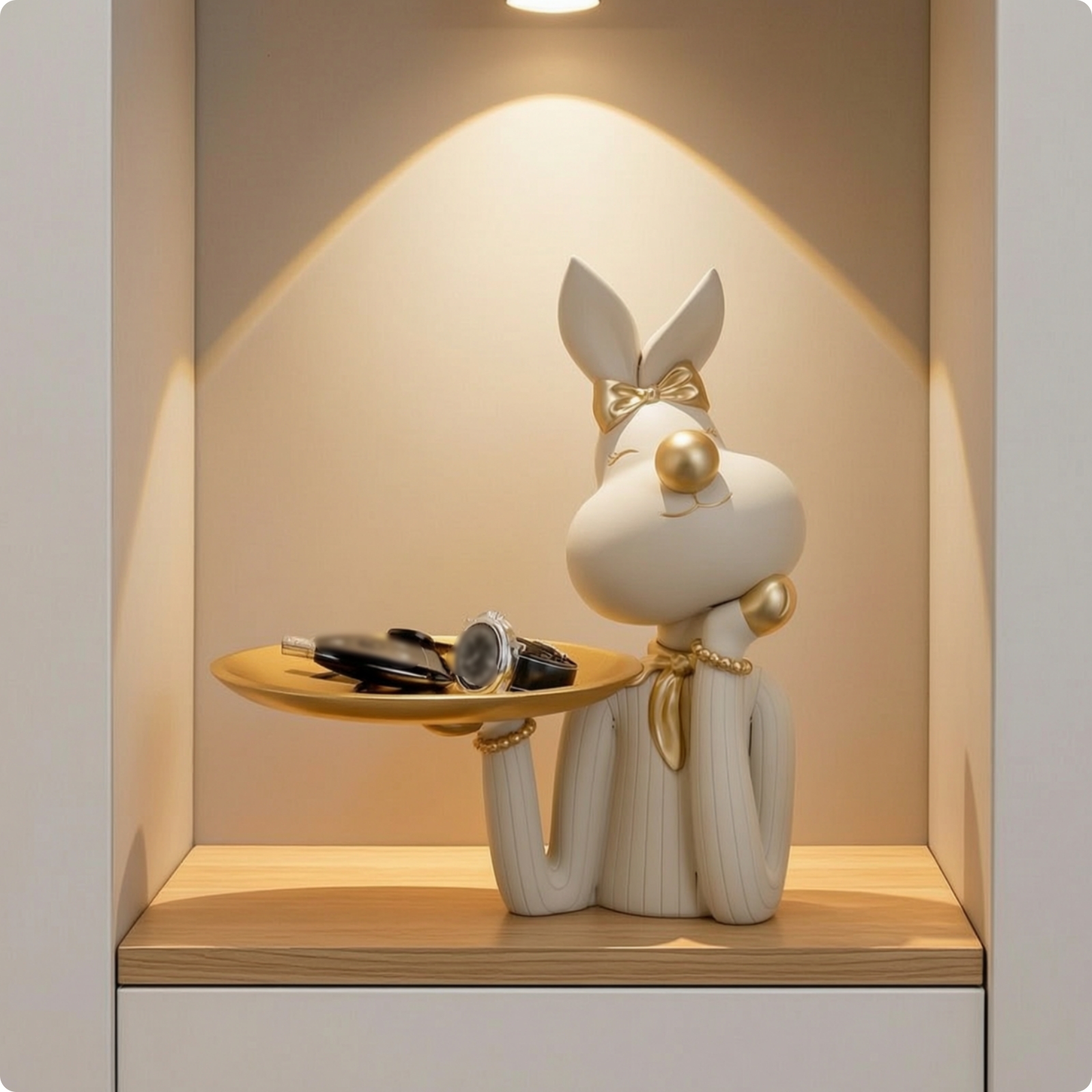 Hasenfigur mit Tablett Multifunktional Schmuckschale mit Hasenfigur hochwertig
